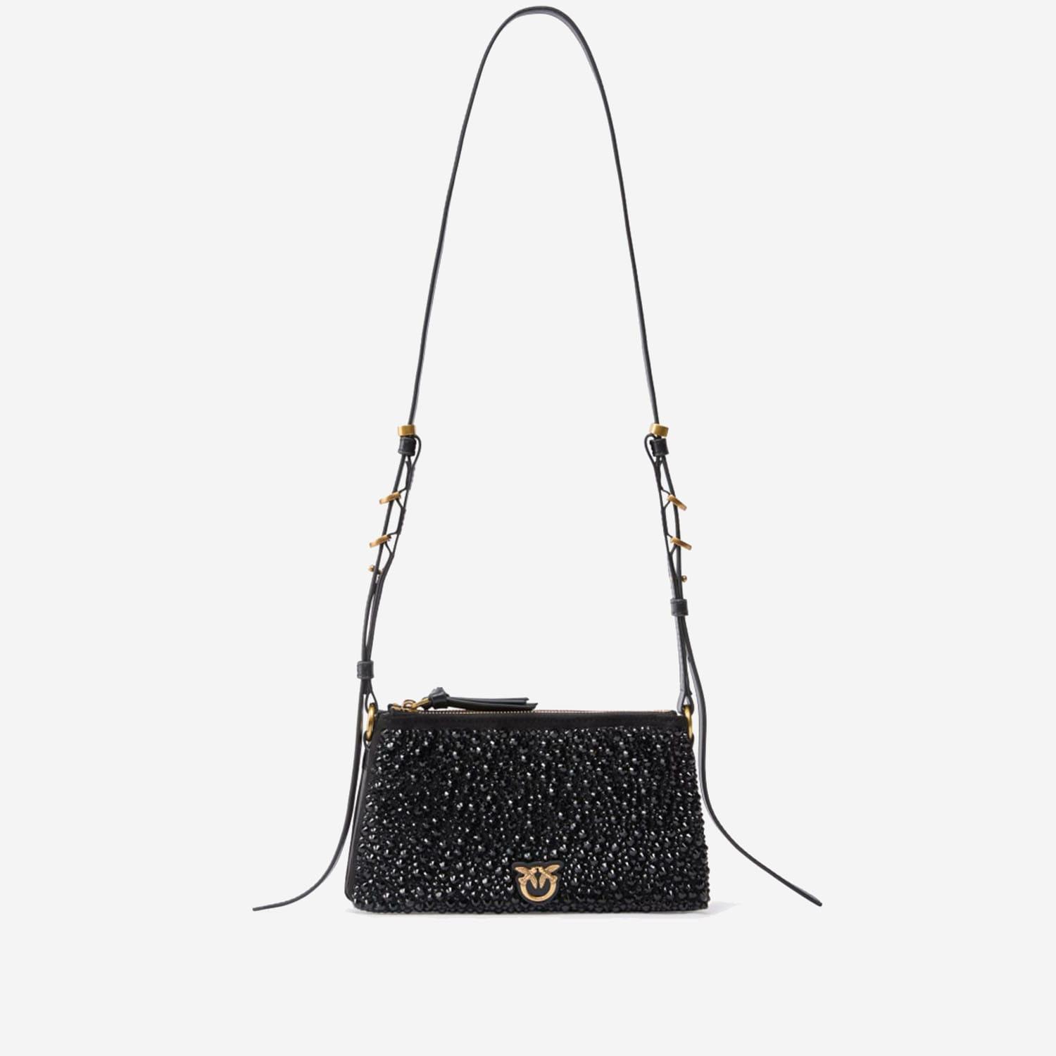 pinko mini double bag shoulder bag with full rhinestones