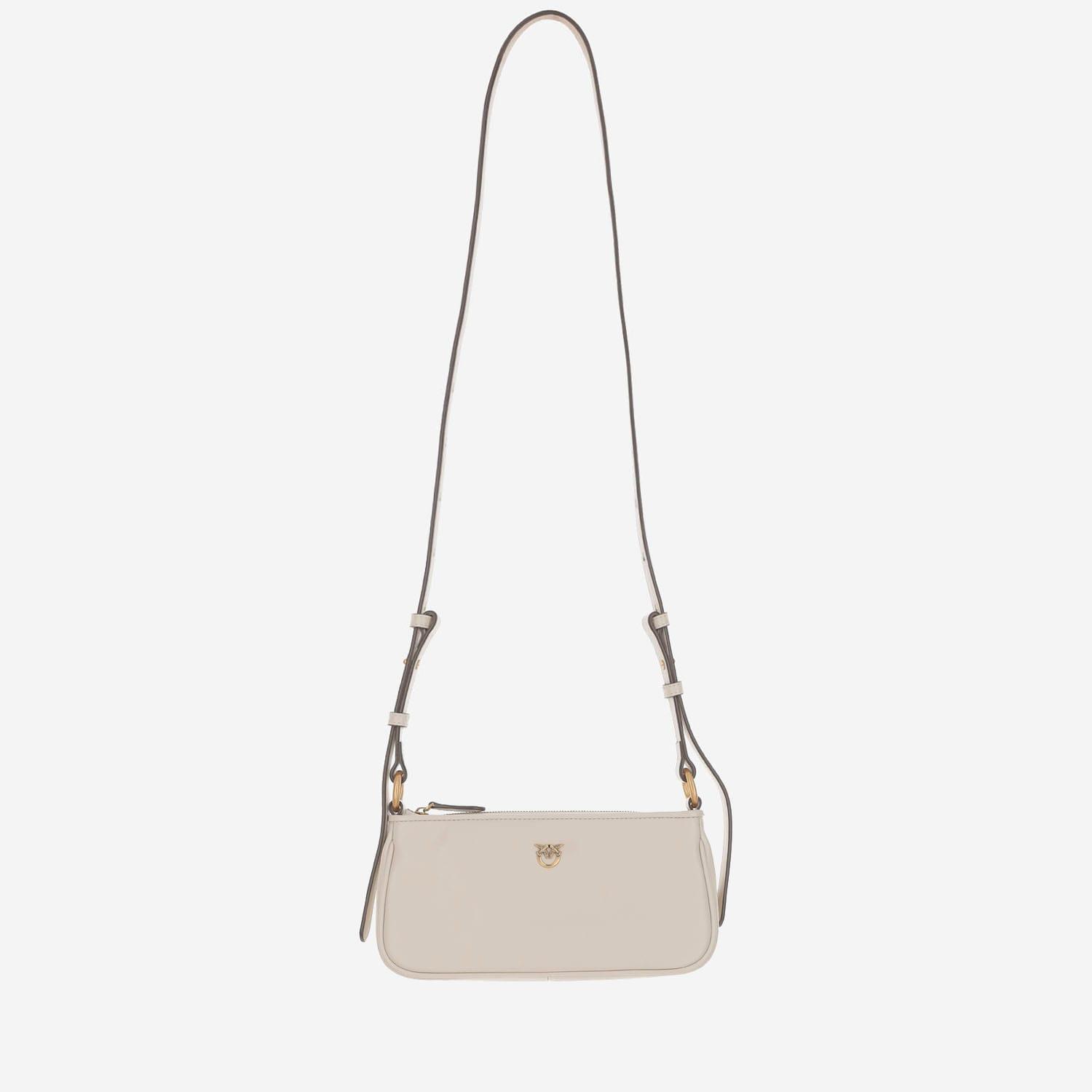 pinko mini half moon baguette leather bag with logo