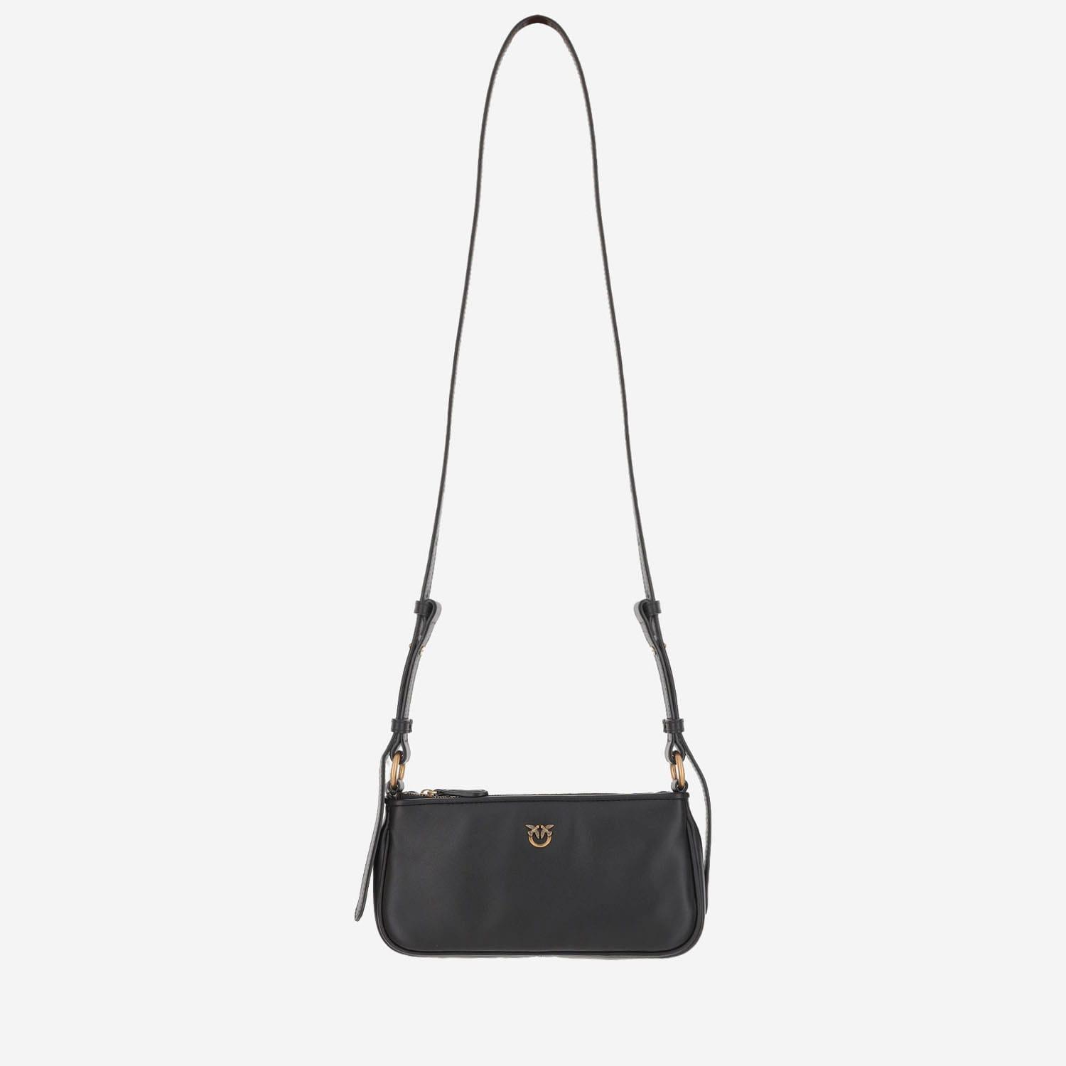 pinko mini half moon baguette leather bag with logo
