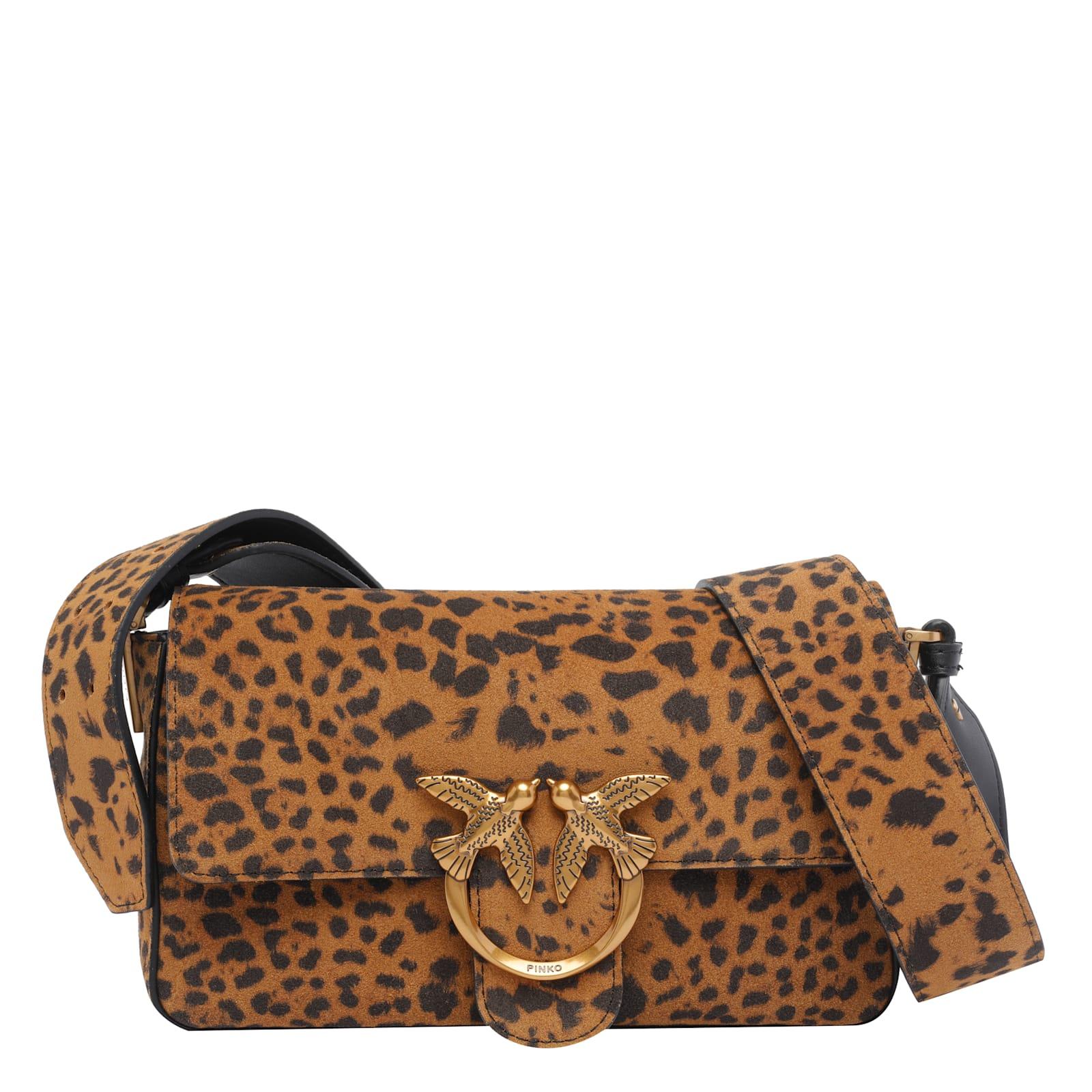 pinko mini leopard suede slouchy bag