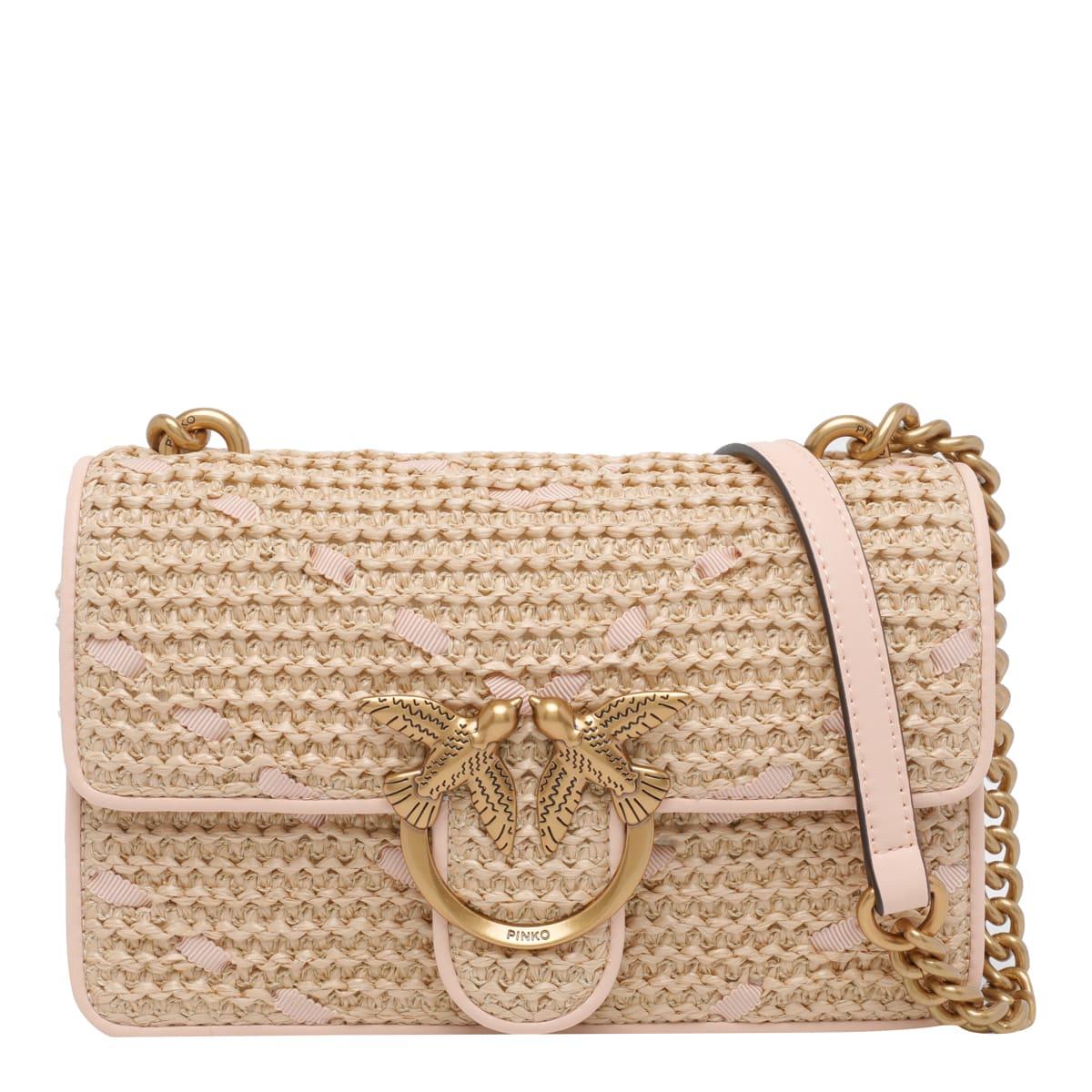pinko mini love one light rafia crossbody bag