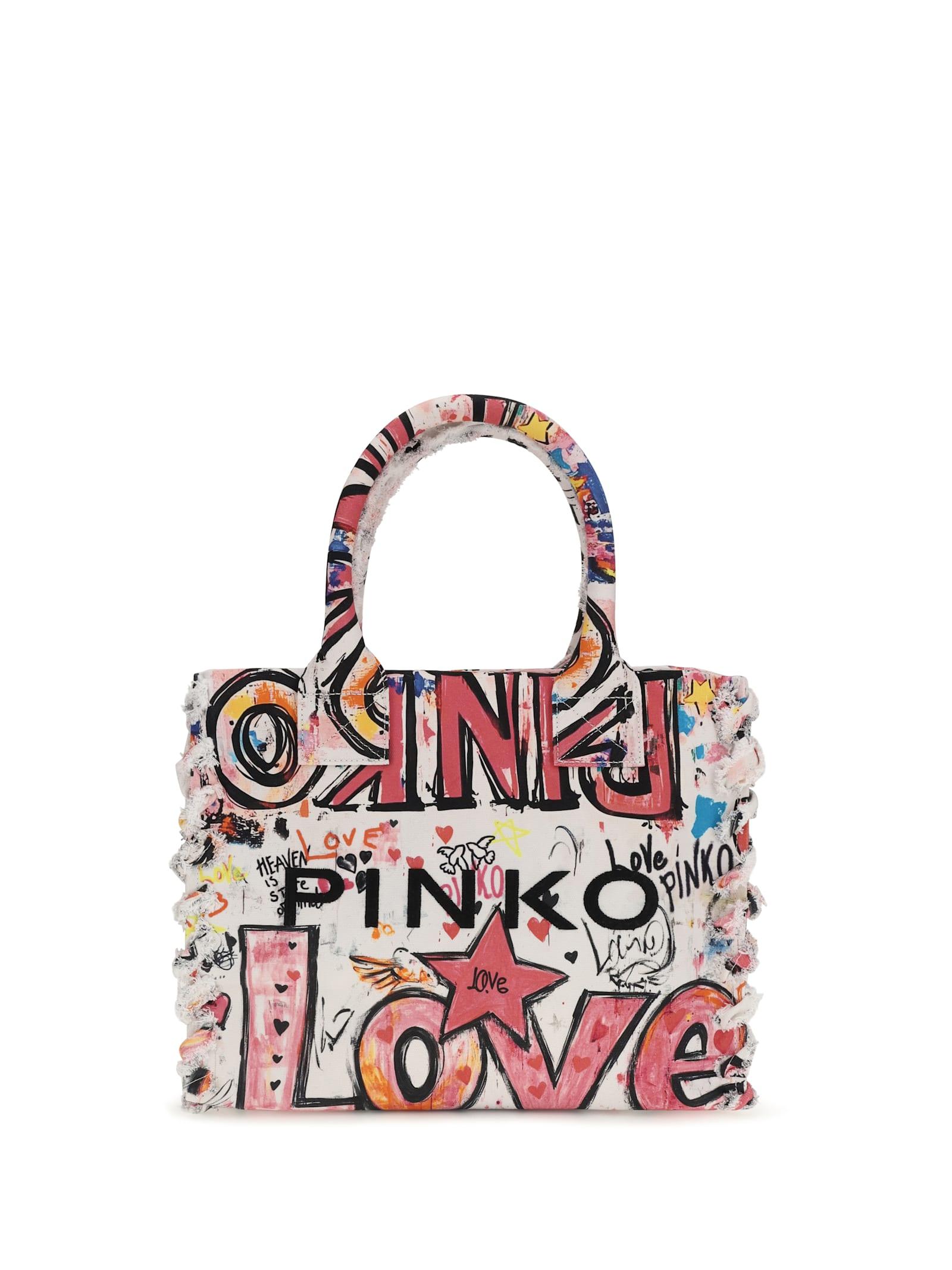 pinko multicolored canvas tote bag