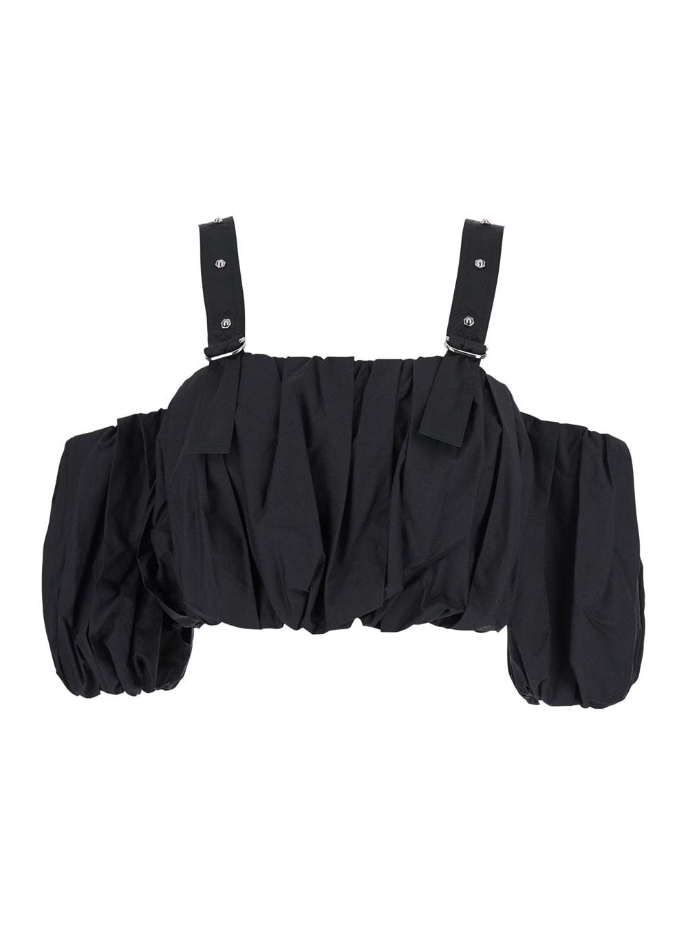 pinko raul black top with adjustable straps and removable sleeves in cotton woman