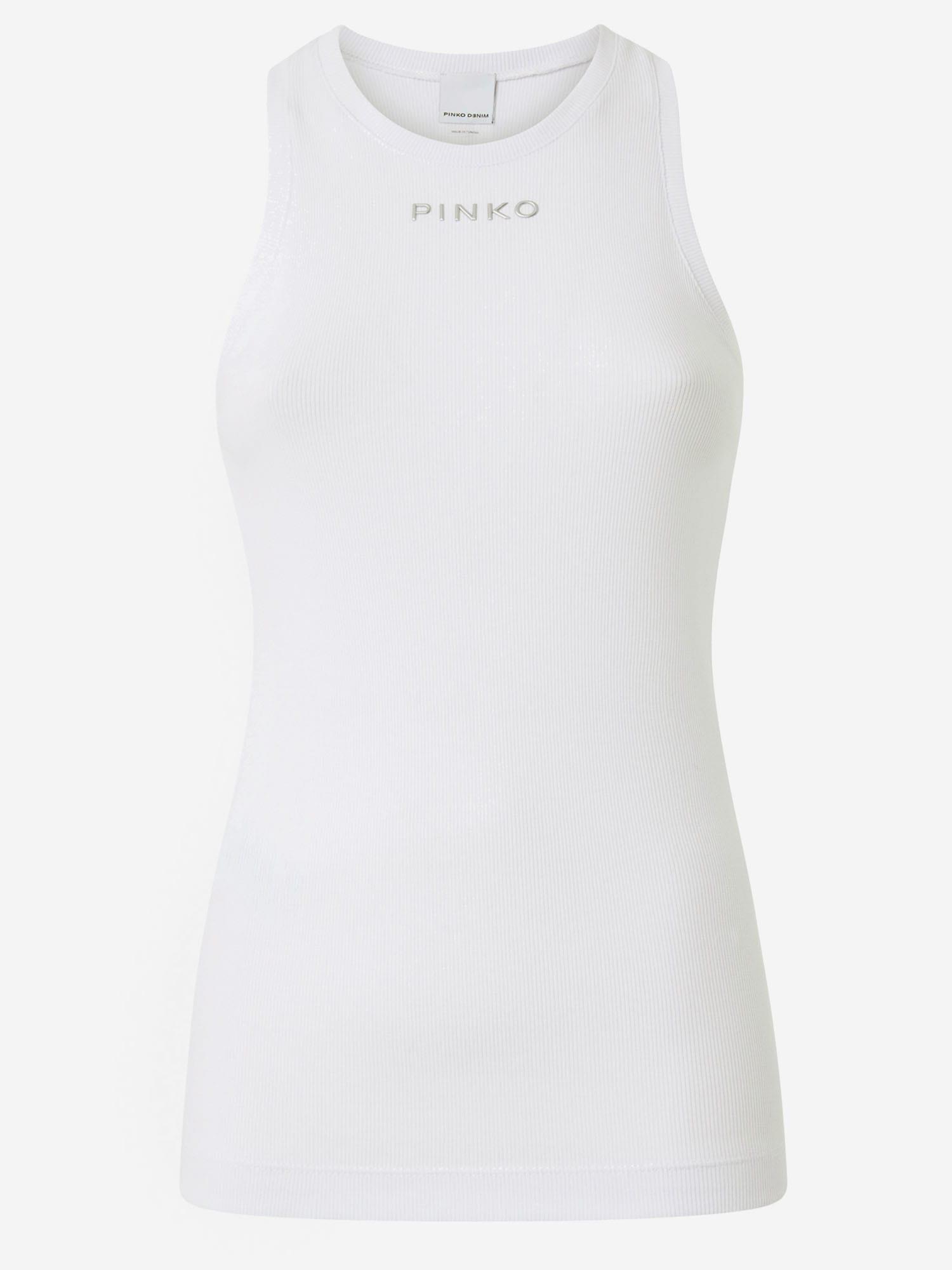 pinko ribbed knit tank top with logo