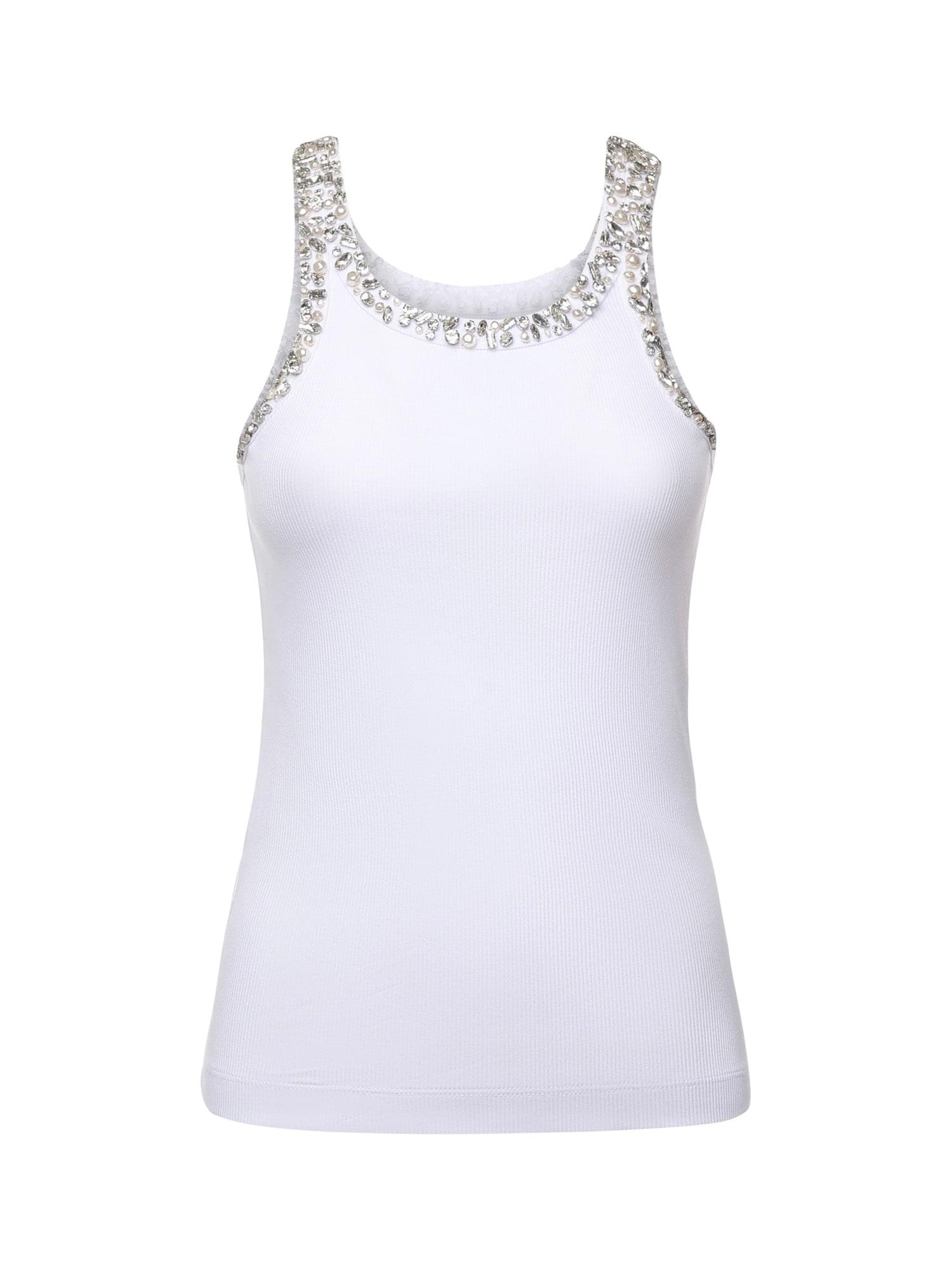 pinko ribbed top with jewel embroidery
