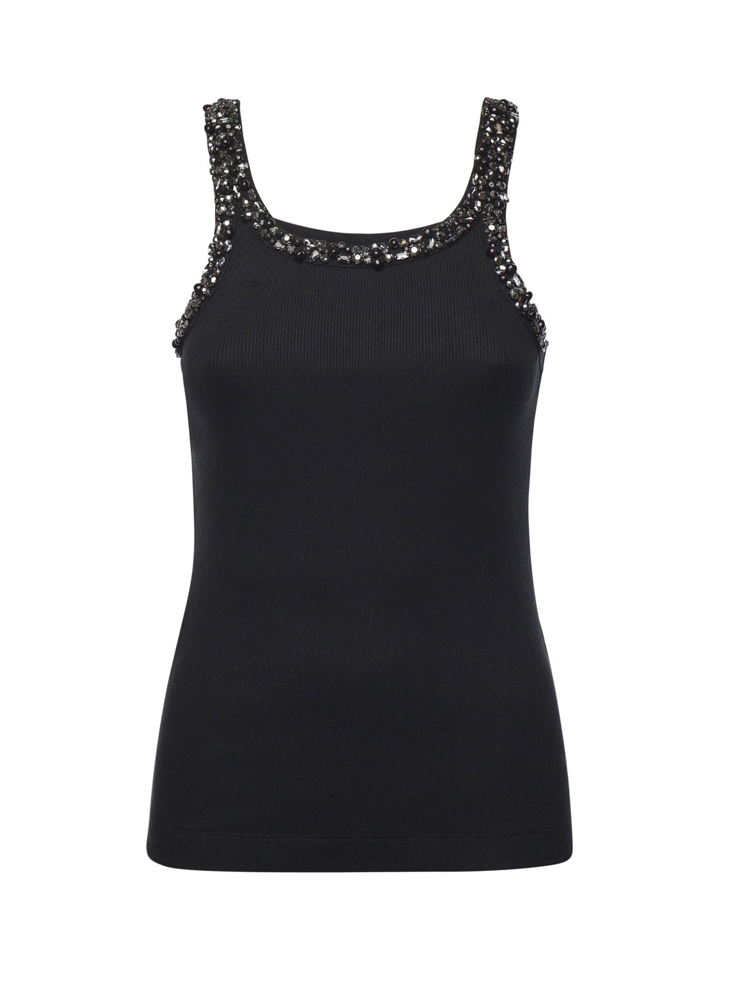 pinko ribbed top with jewel embroidery