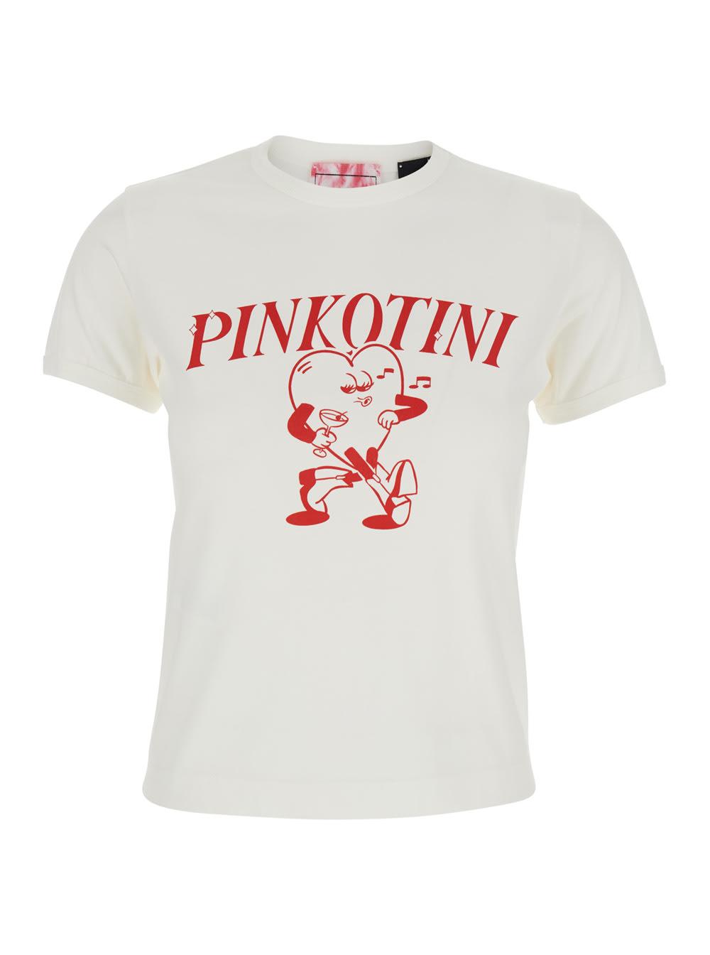 pinko round neck t-shirt with maxi logo print on the front in white cotton for women