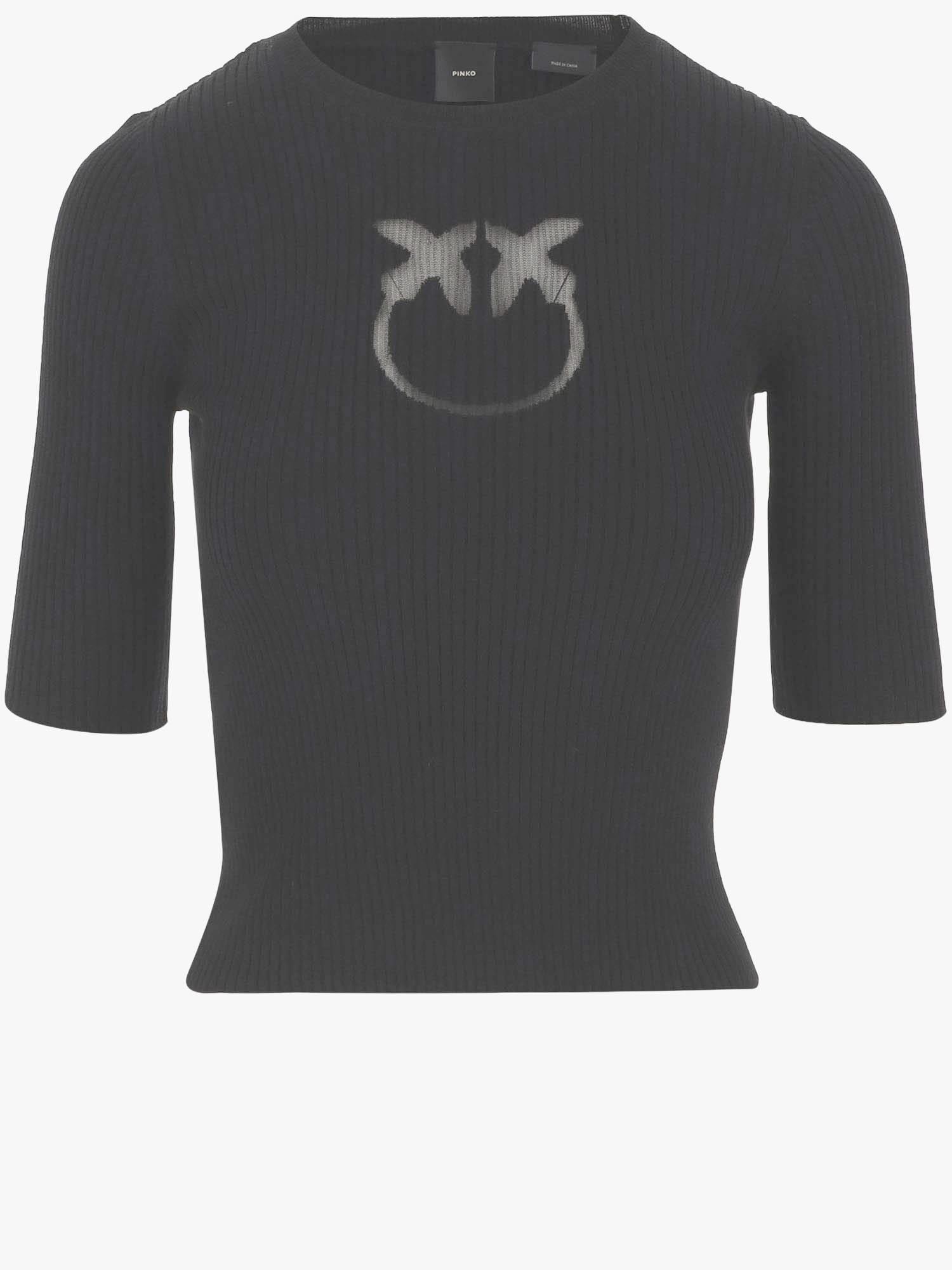 pinko short-sleeved wool blend pullover with logo