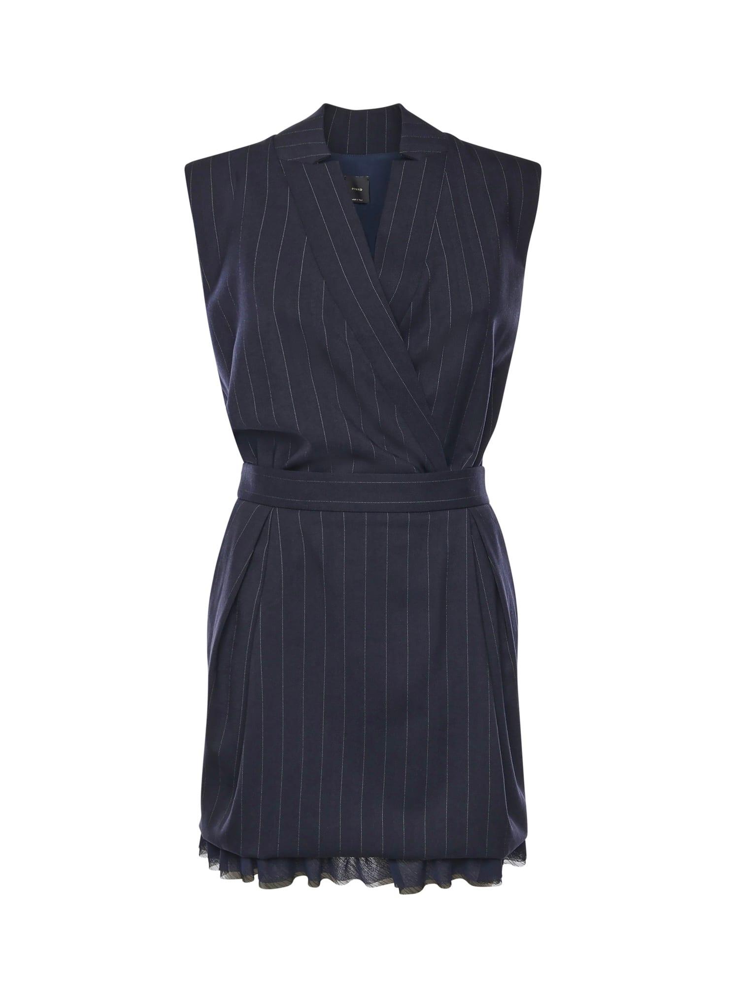 pinko short sleeveless dress in houndstooth wool