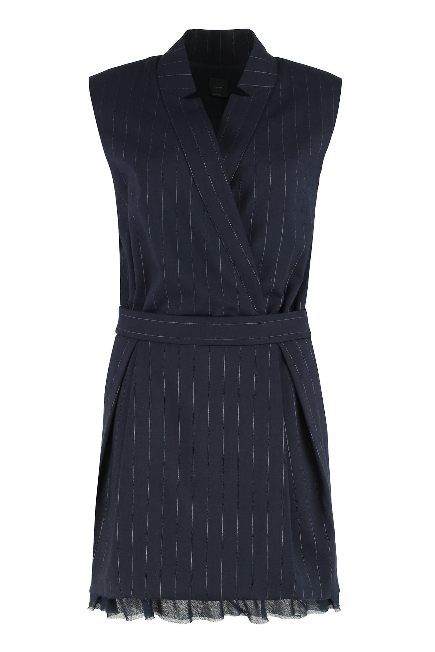 pinko short sleeveless dress in houndstooth wool