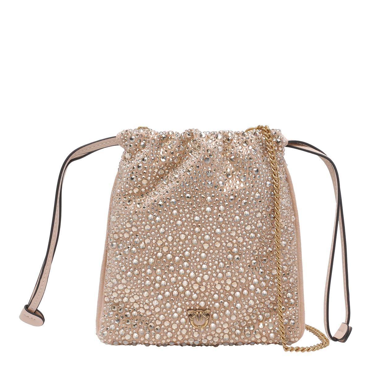 pinko slouchy fully rhinestoned shoulder pouch