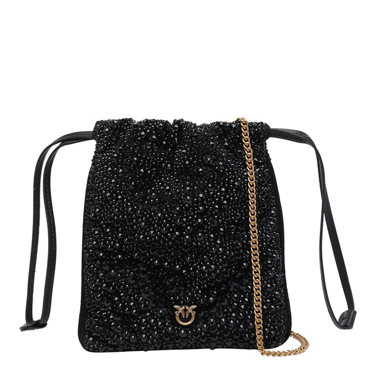 pinko slouchy fully rhinestoned shoulder pouch