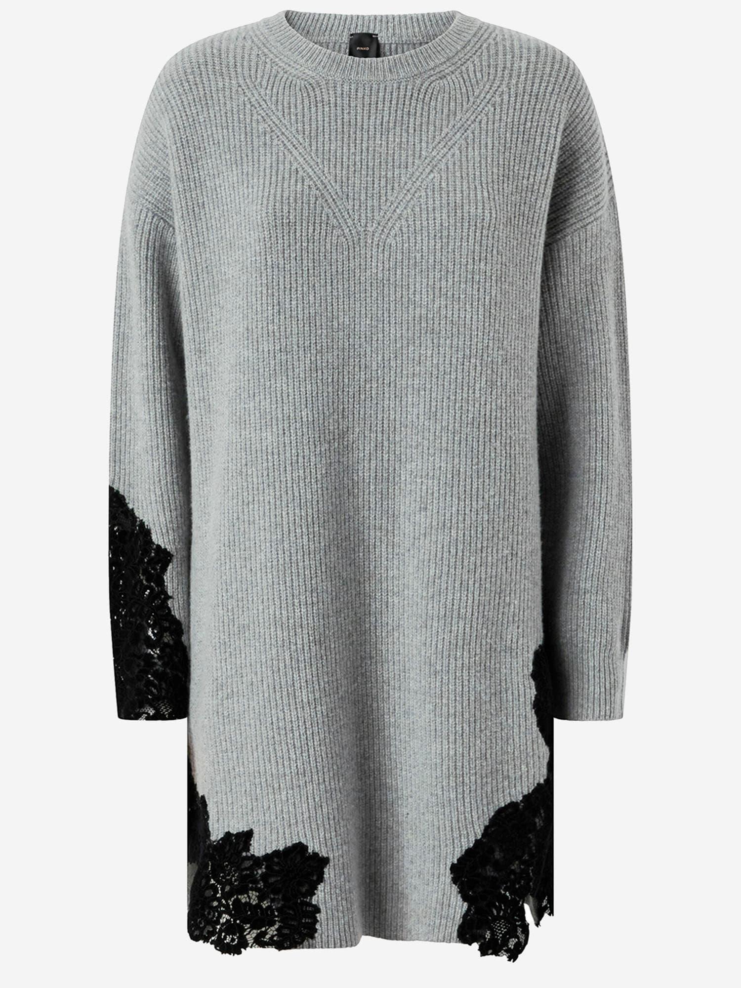 pinko stretch wool blend dress with lace