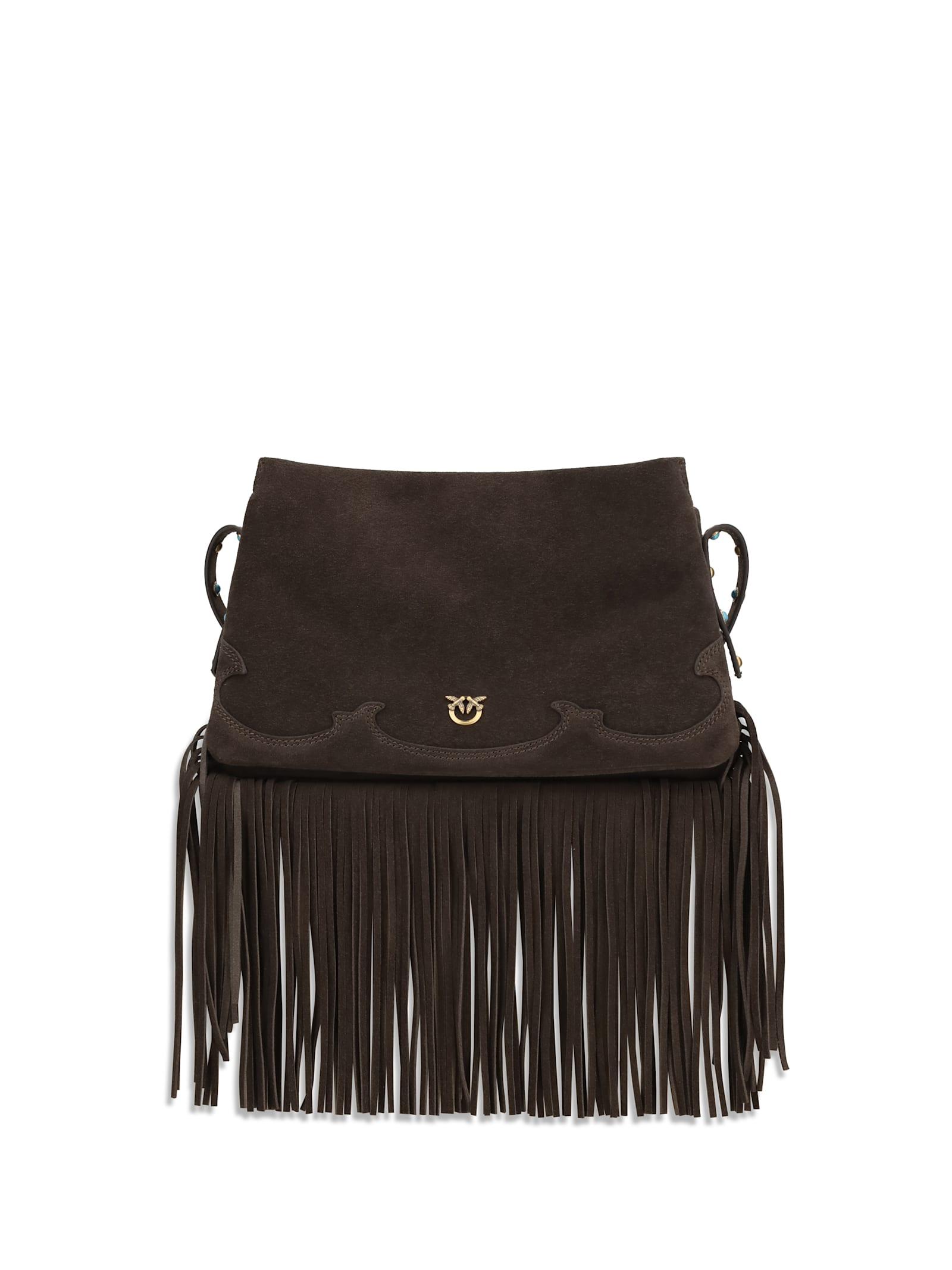 pinko suede shoulder bag with fringes