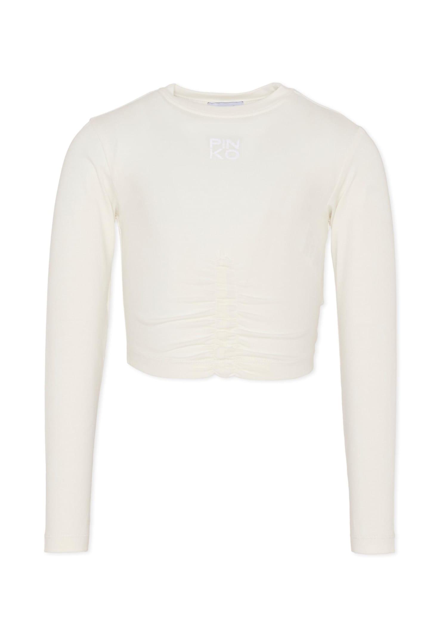 pinko white crop t-shirt for girl with logo