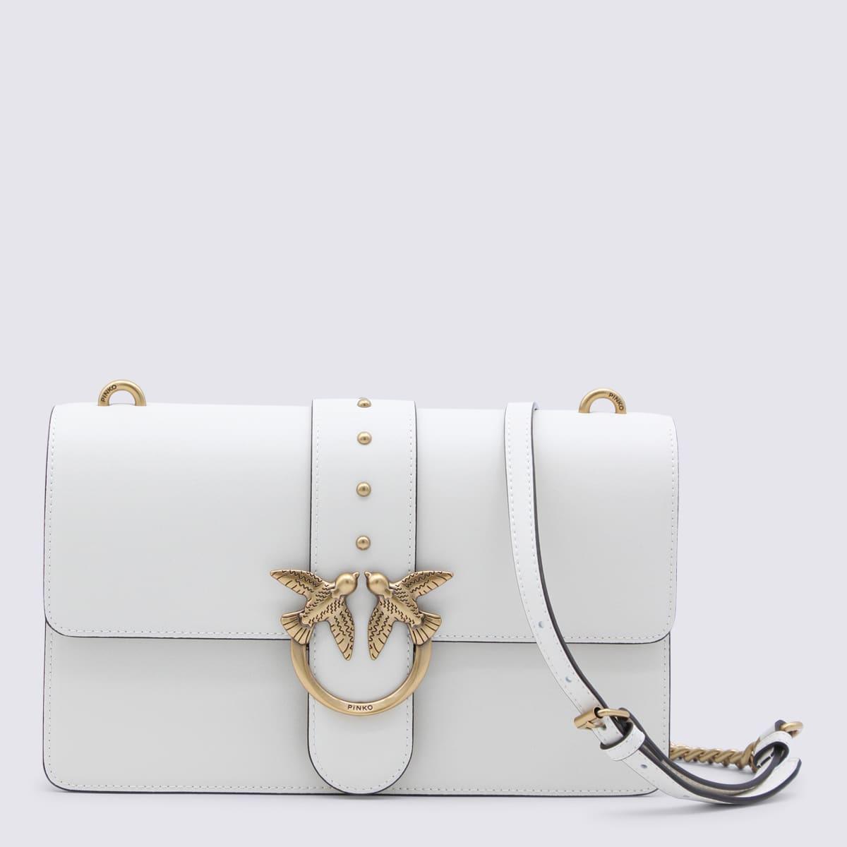 pinko white leather love one classic shoulder bag