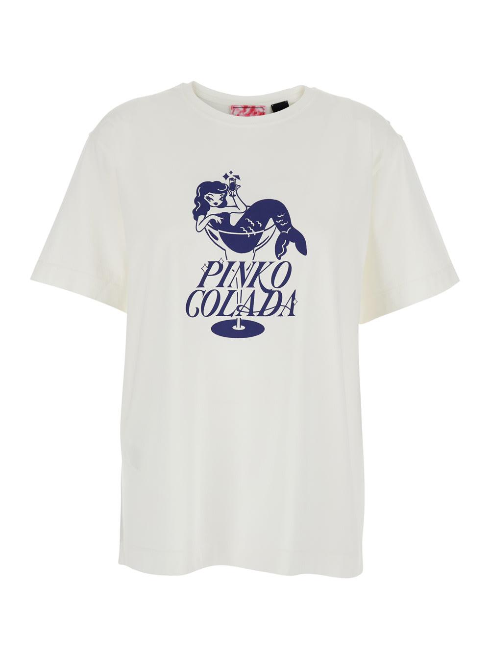 pinko white t-shirt with logo print on the front in cotton for women