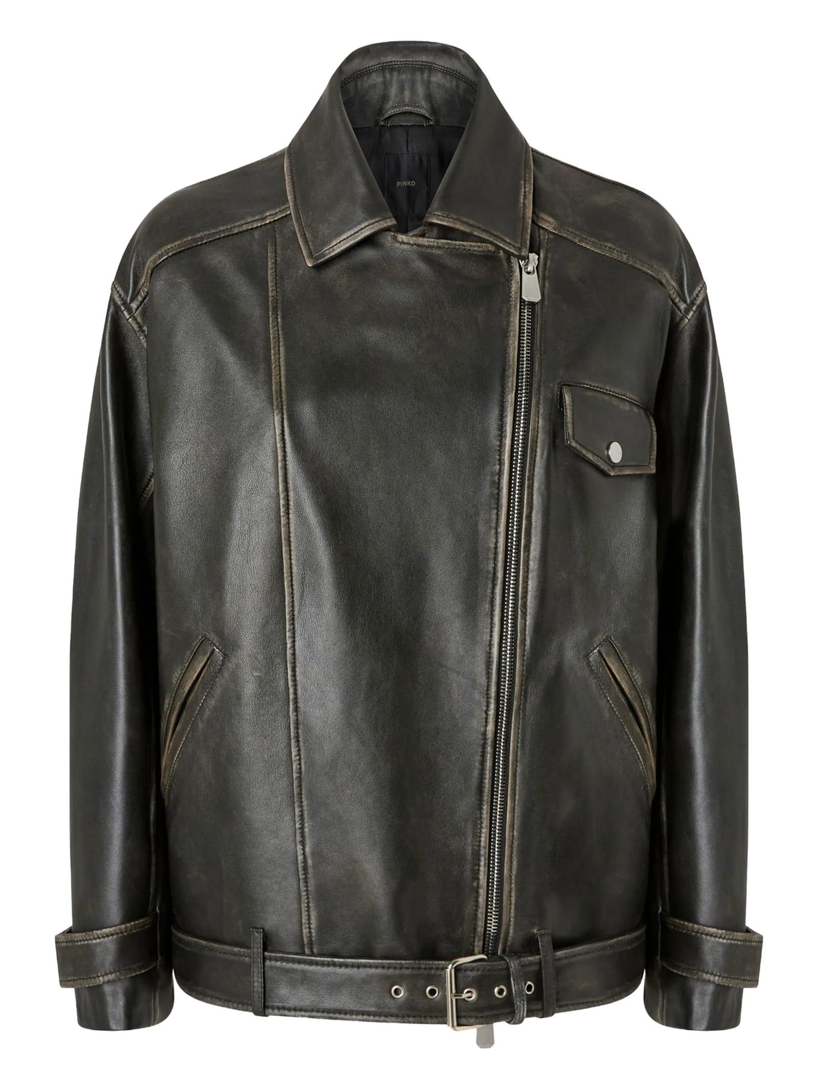 pinko zip up leather jacket