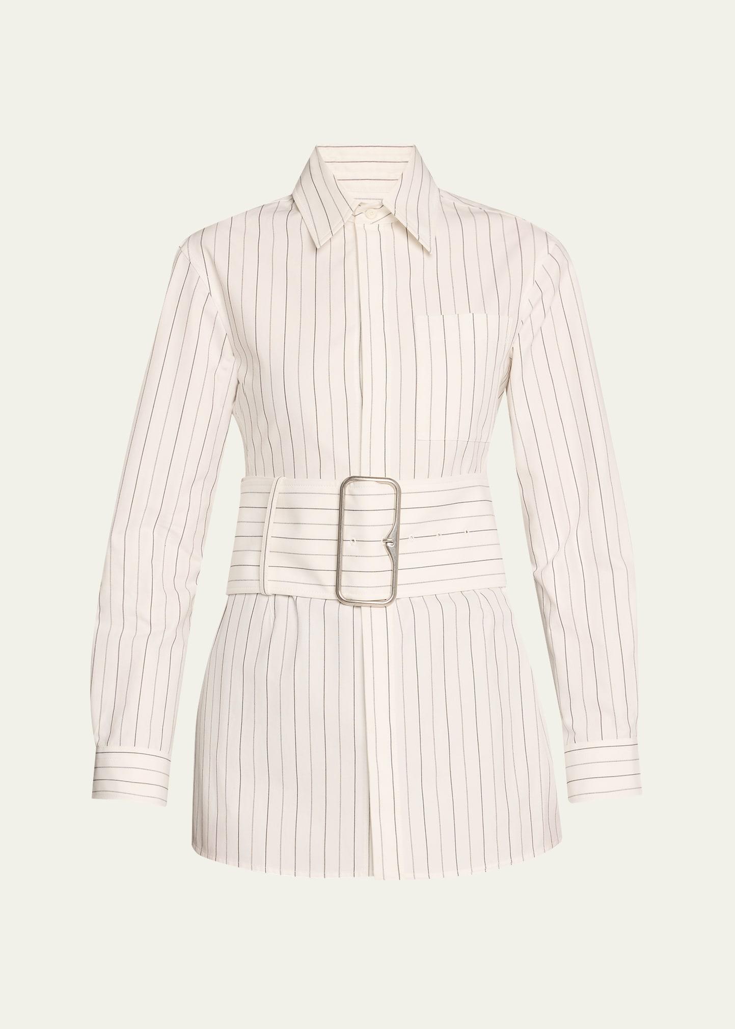 pinstripe belted cotton shirt