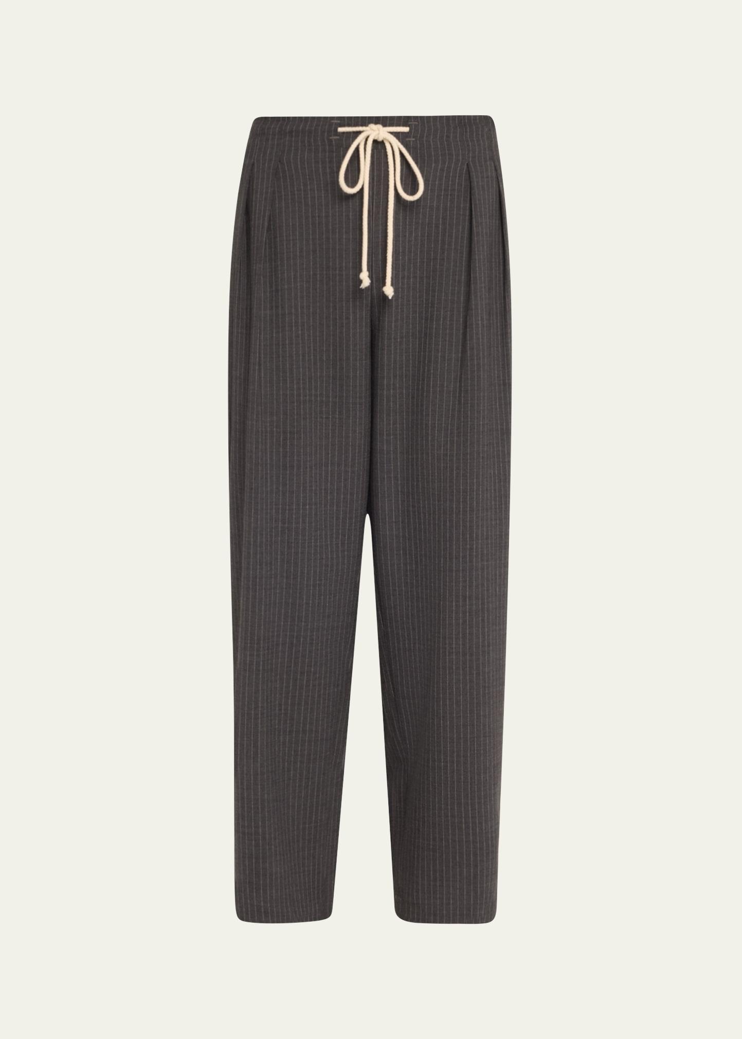 pinstripe cosy drawstring wool pants