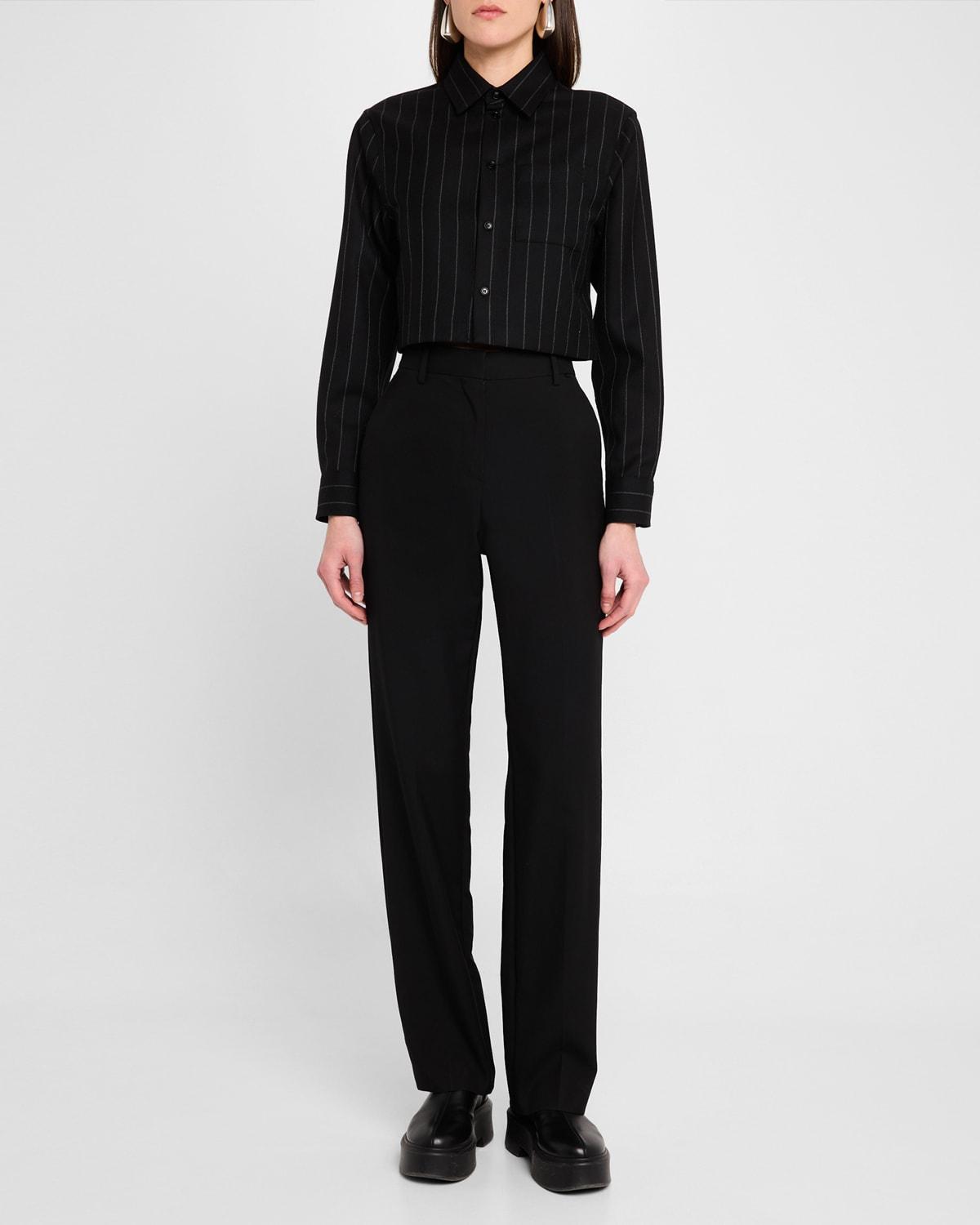 pinstripe cropped wool blouse