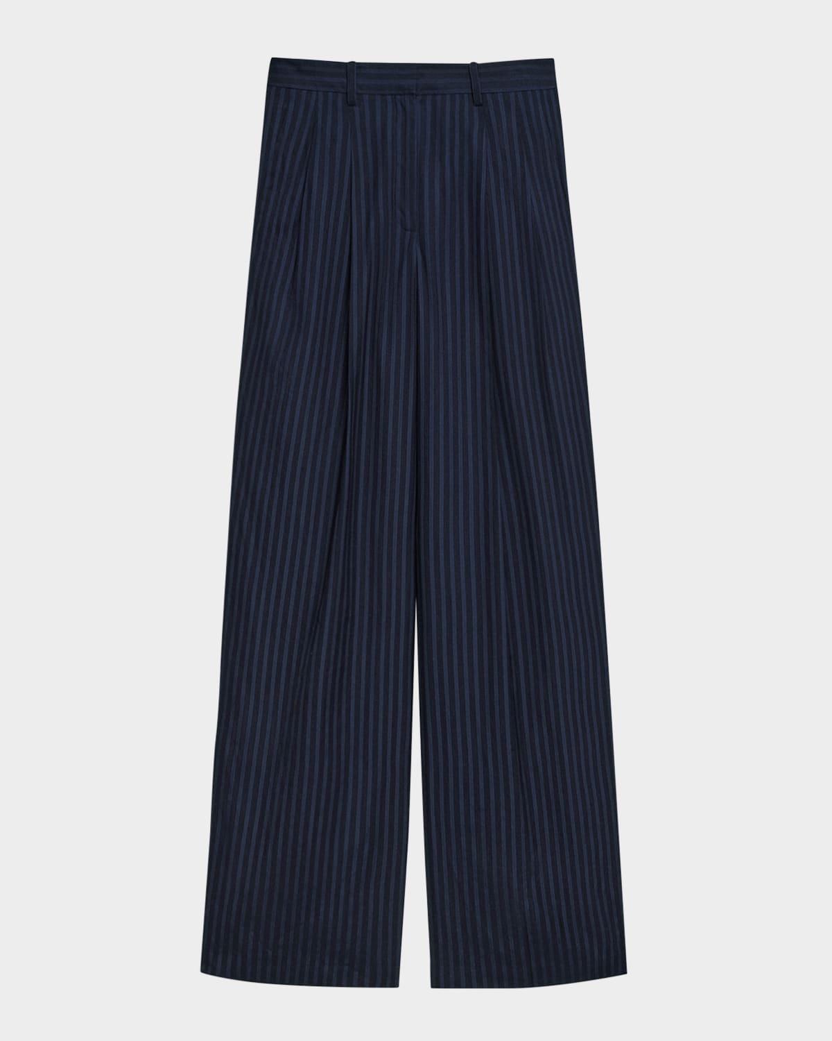pinstripe double-pleated pants