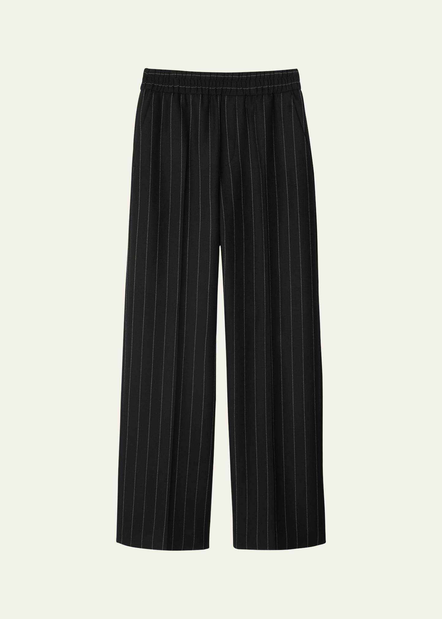 pinstripe elastic waist straight wool pants