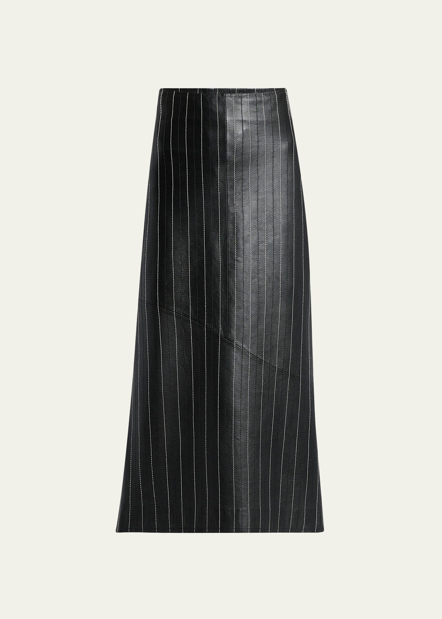 pinstripe kick midi leather skirt