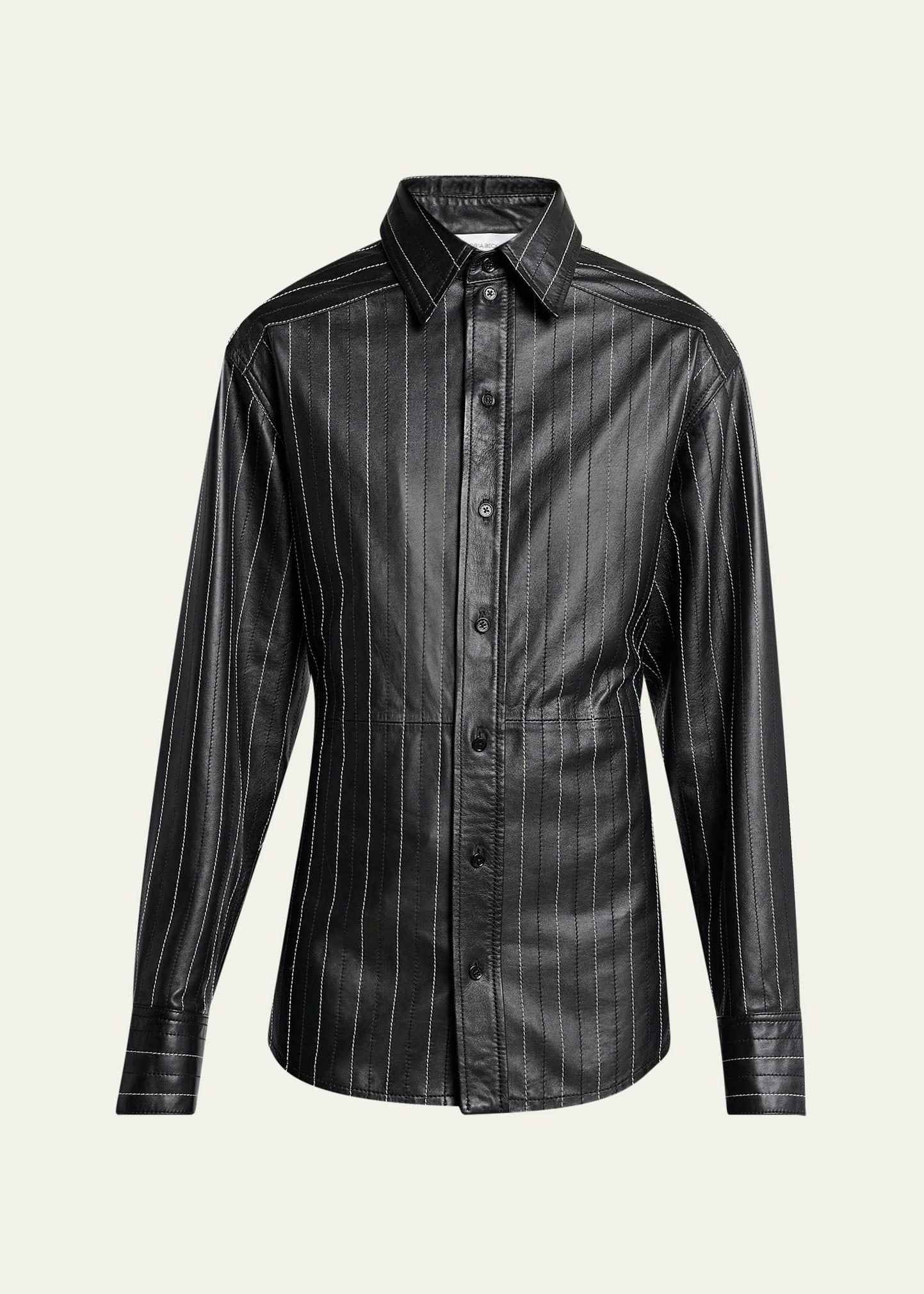 pinstripe leather tab detail shirt