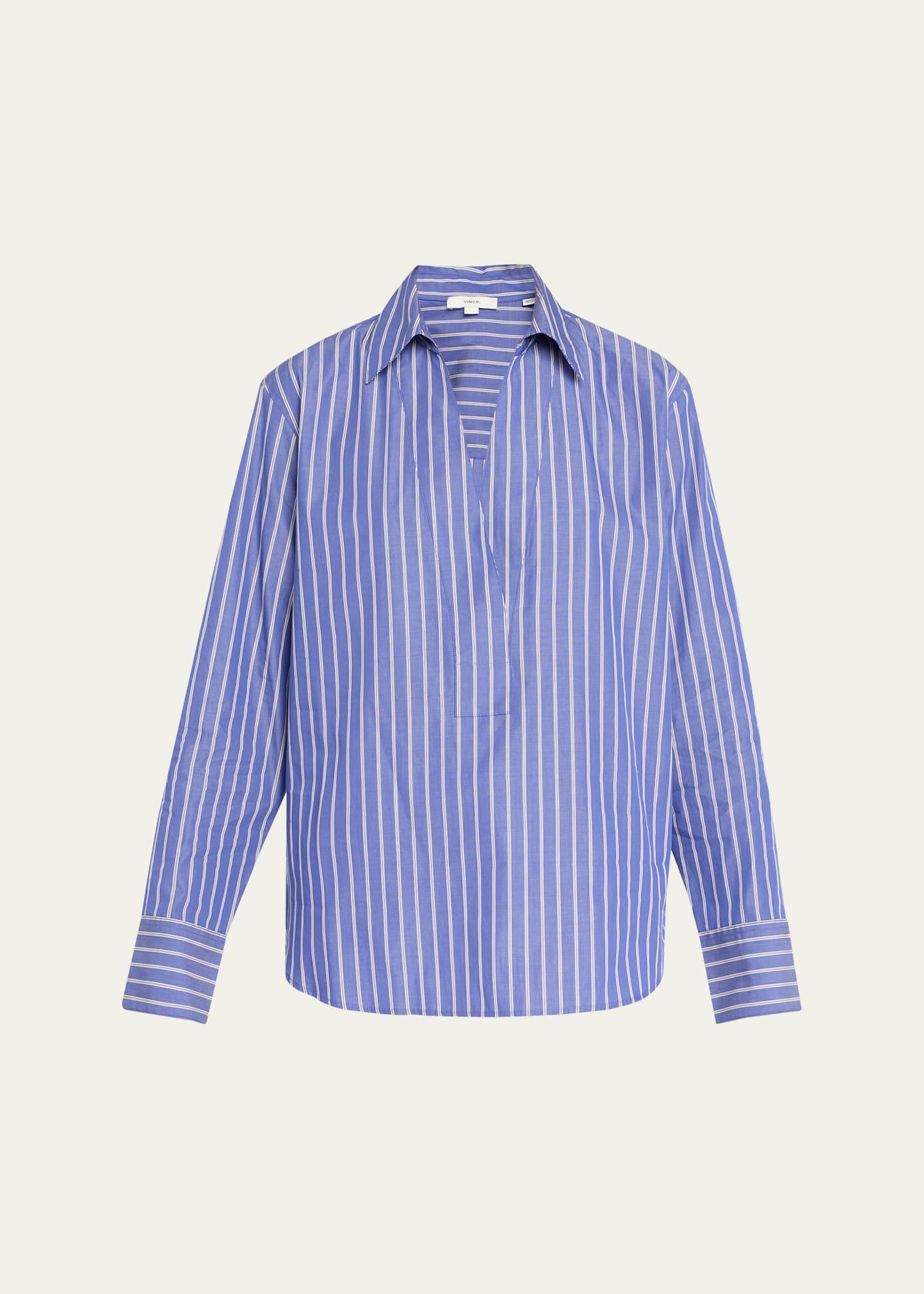 pinstripe long-sleeve popover shirt