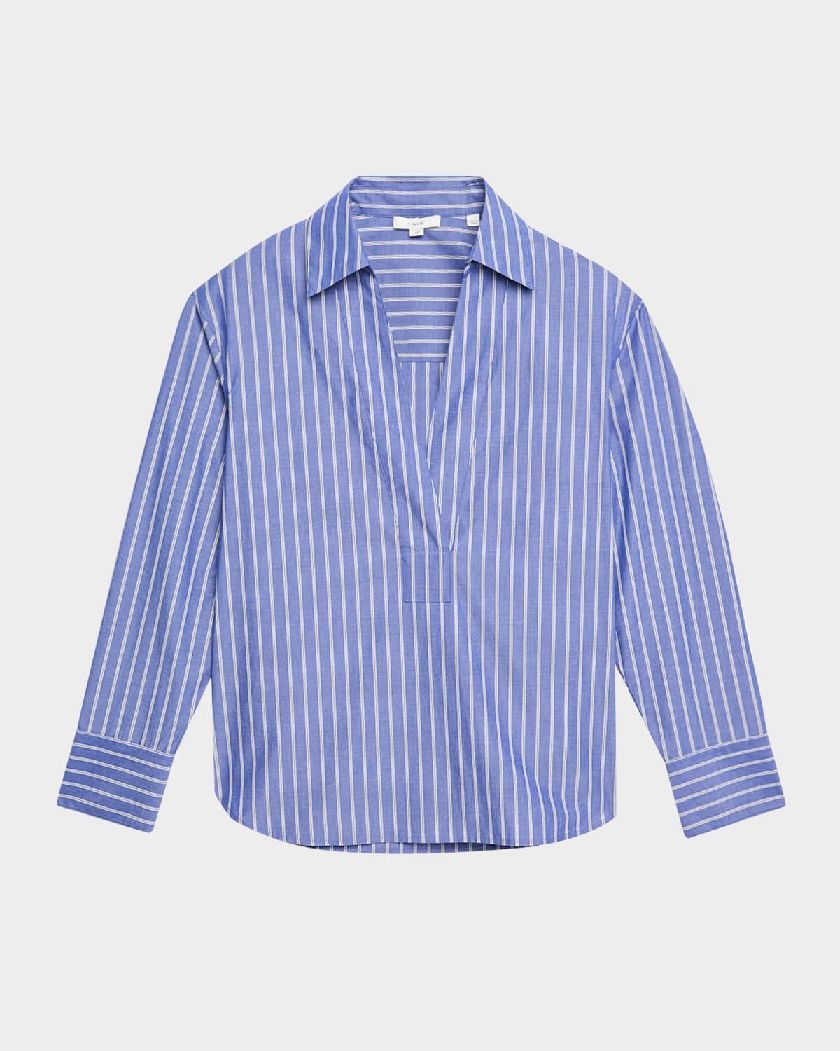 pinstripe long-sleeve popover shirt
