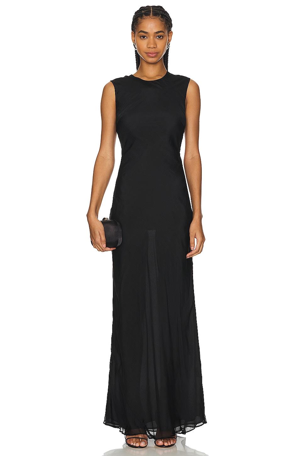 pinstripe silk maxi dress