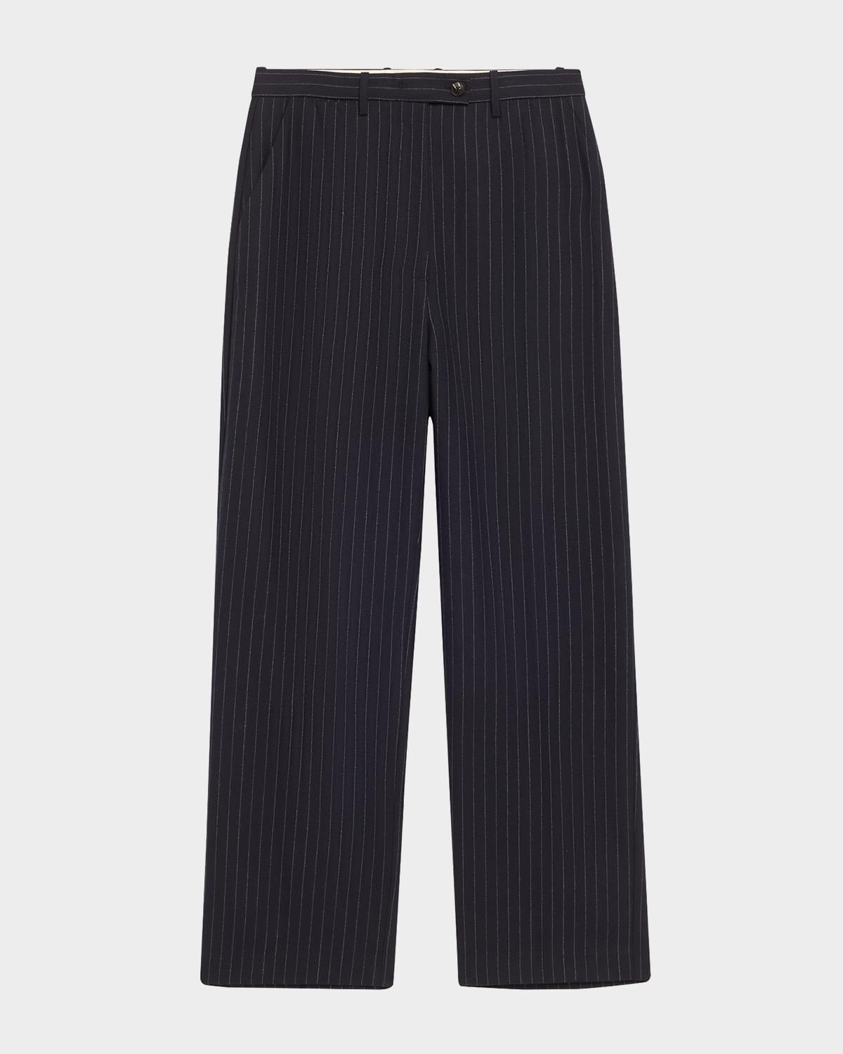 pinstripe straight leg wool pants