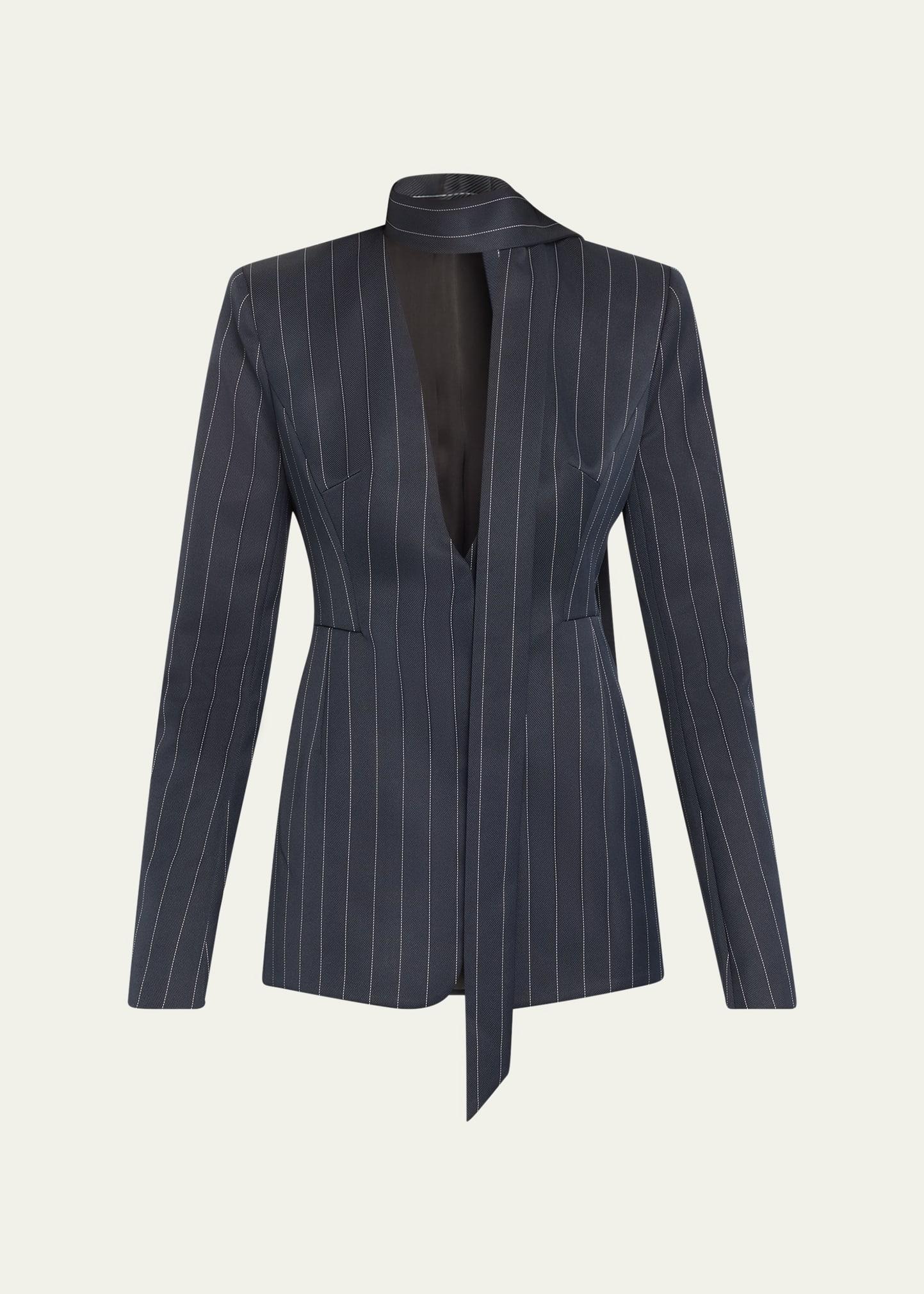 pinstripe v-neck scarf cutout blazer mini dress