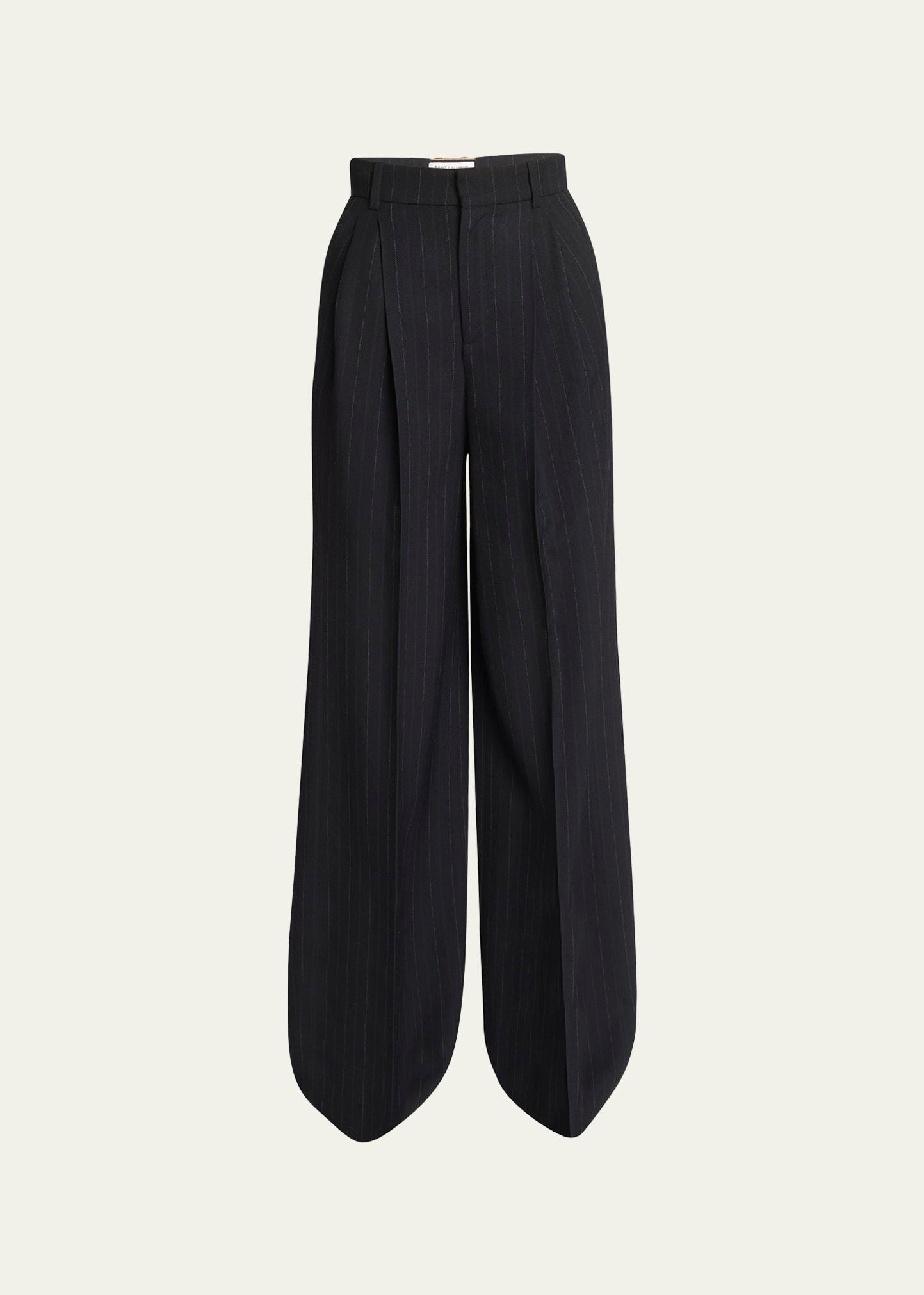 pinstripe wide-leg pleated trousers