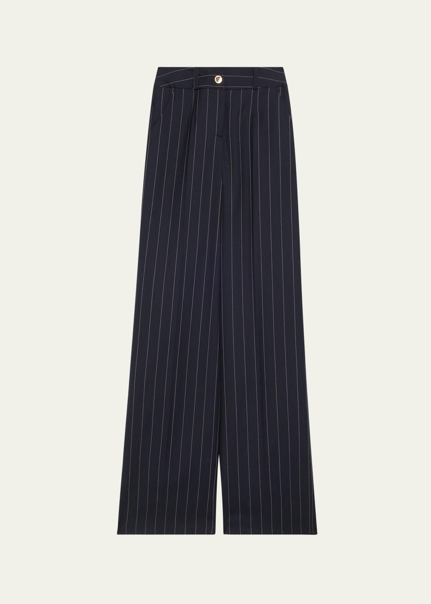 pinstripe wide leg wool pants