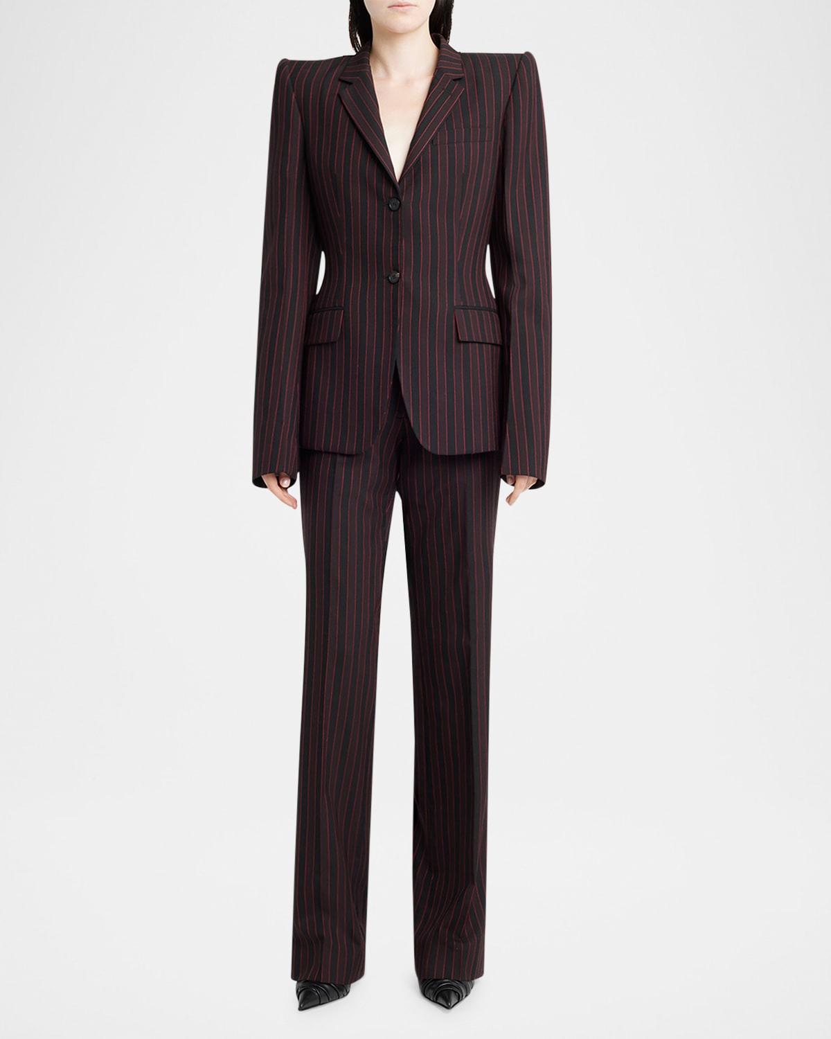 pinstriped flare trousers