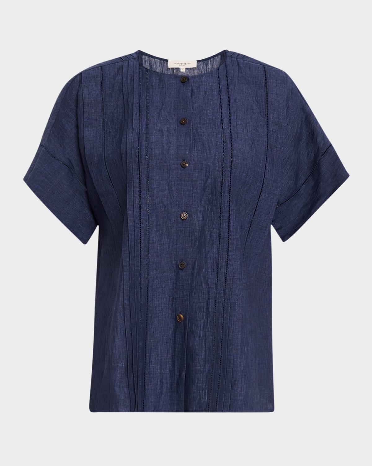 pintuck ladder stitch linen blouse