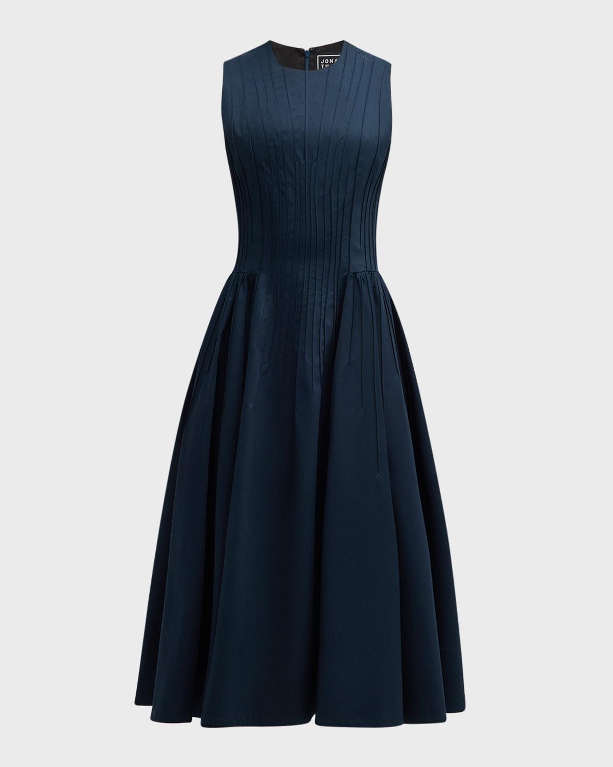 pintuck sleeveless midi dress