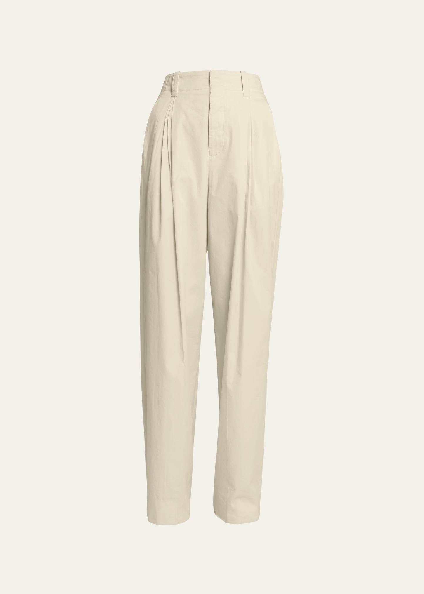 pintuck straight leg technical cotton trousers