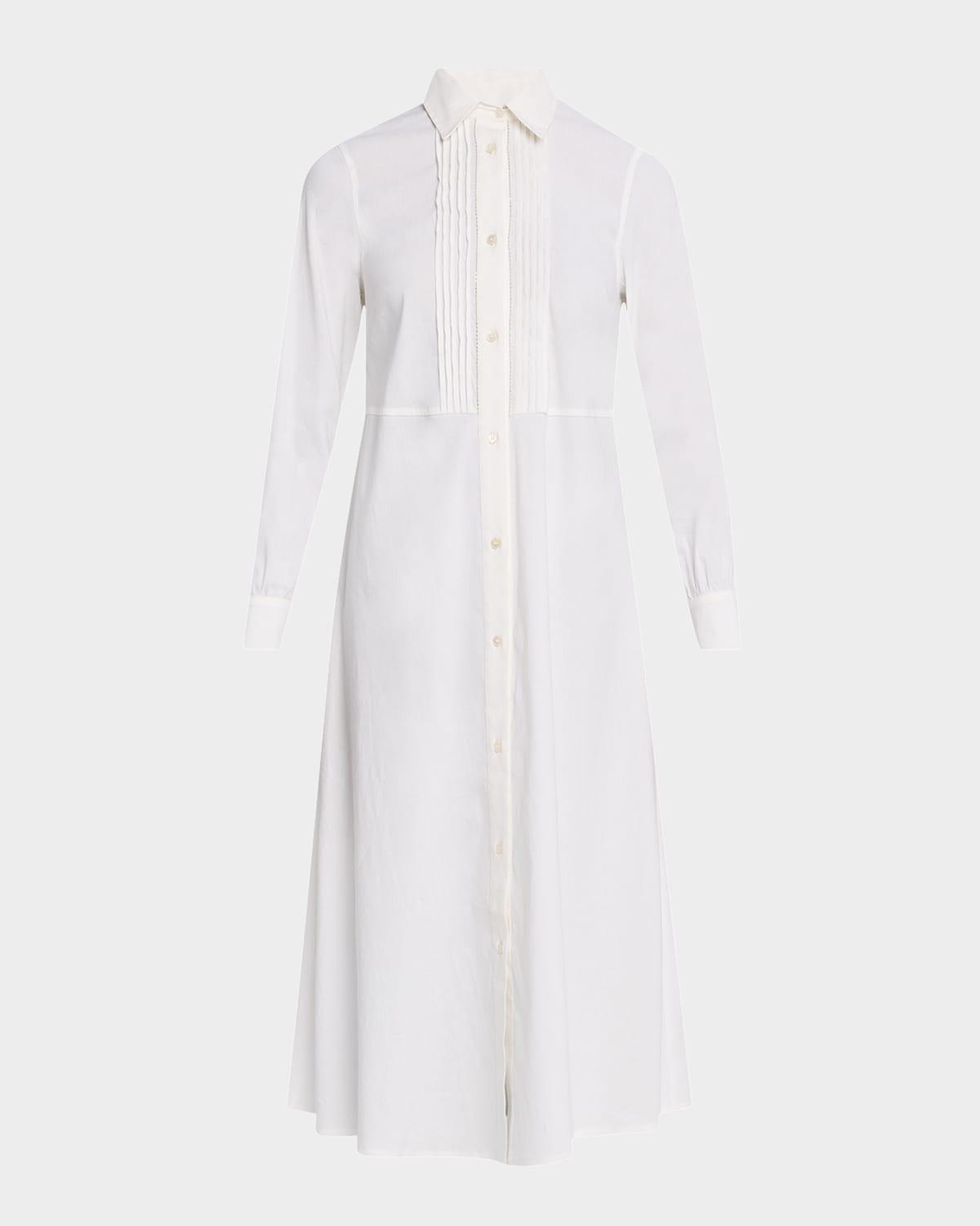 pintuck stretch linen-viscose midi shirtdress