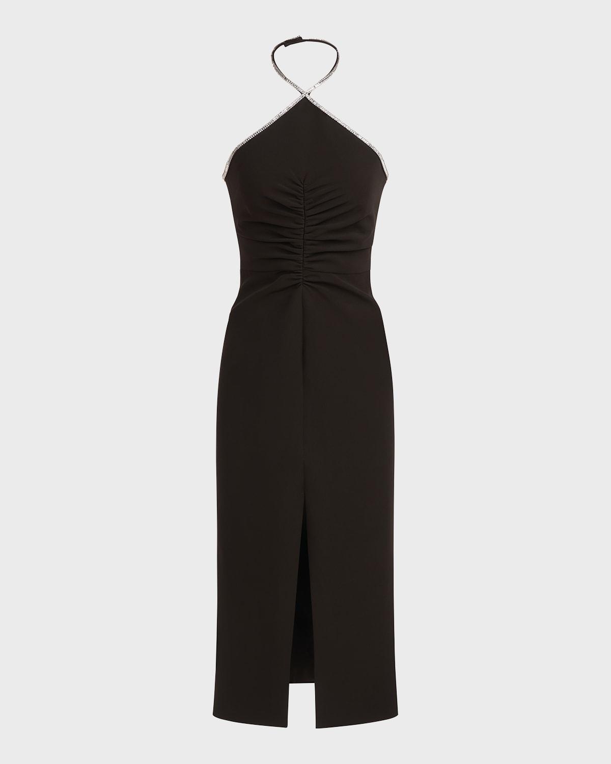 piper crystal-trim crepe midi halter dress