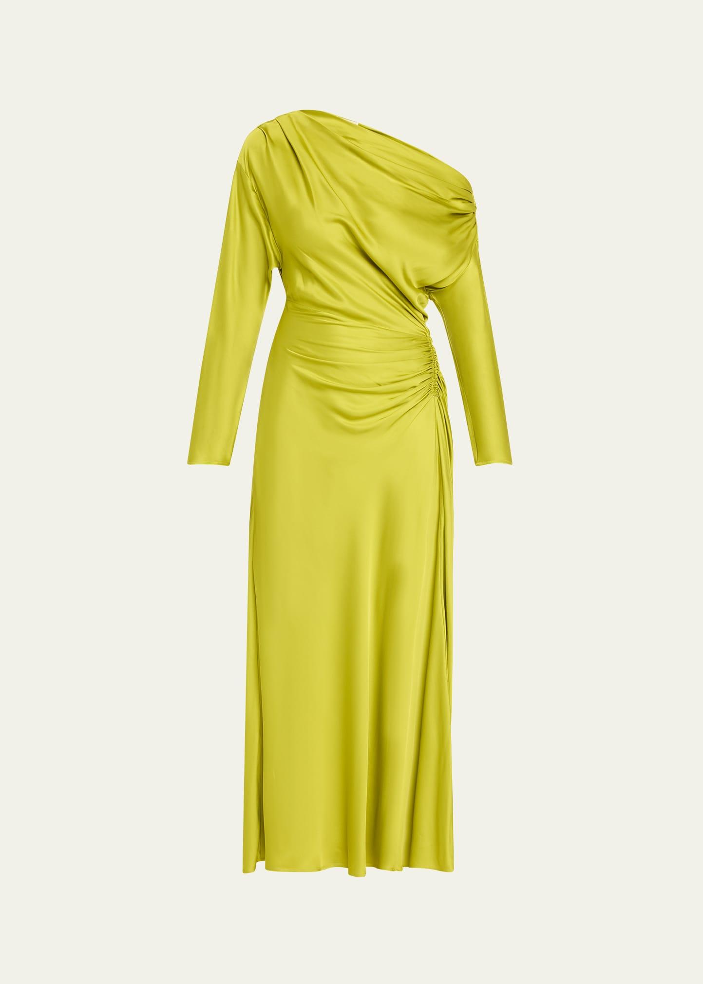 piper draped satin one-shoulder dress