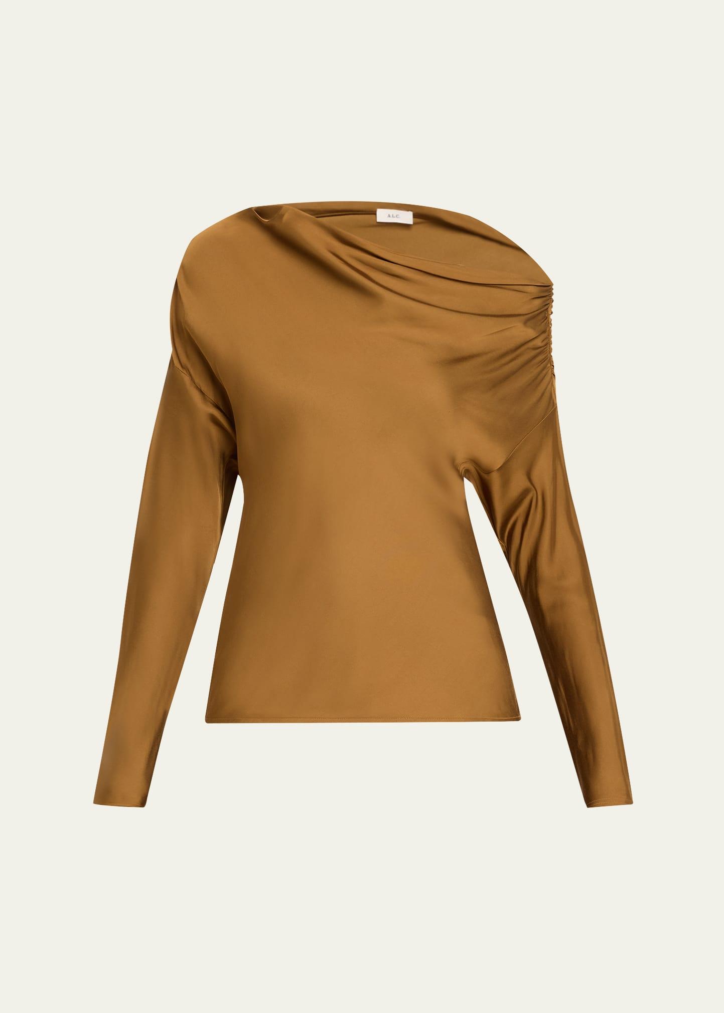 piper draped satin one-shoulder top