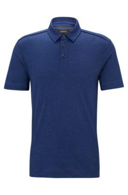 piping-detail polo shirt in linen and silk- light blue men's polo shirts