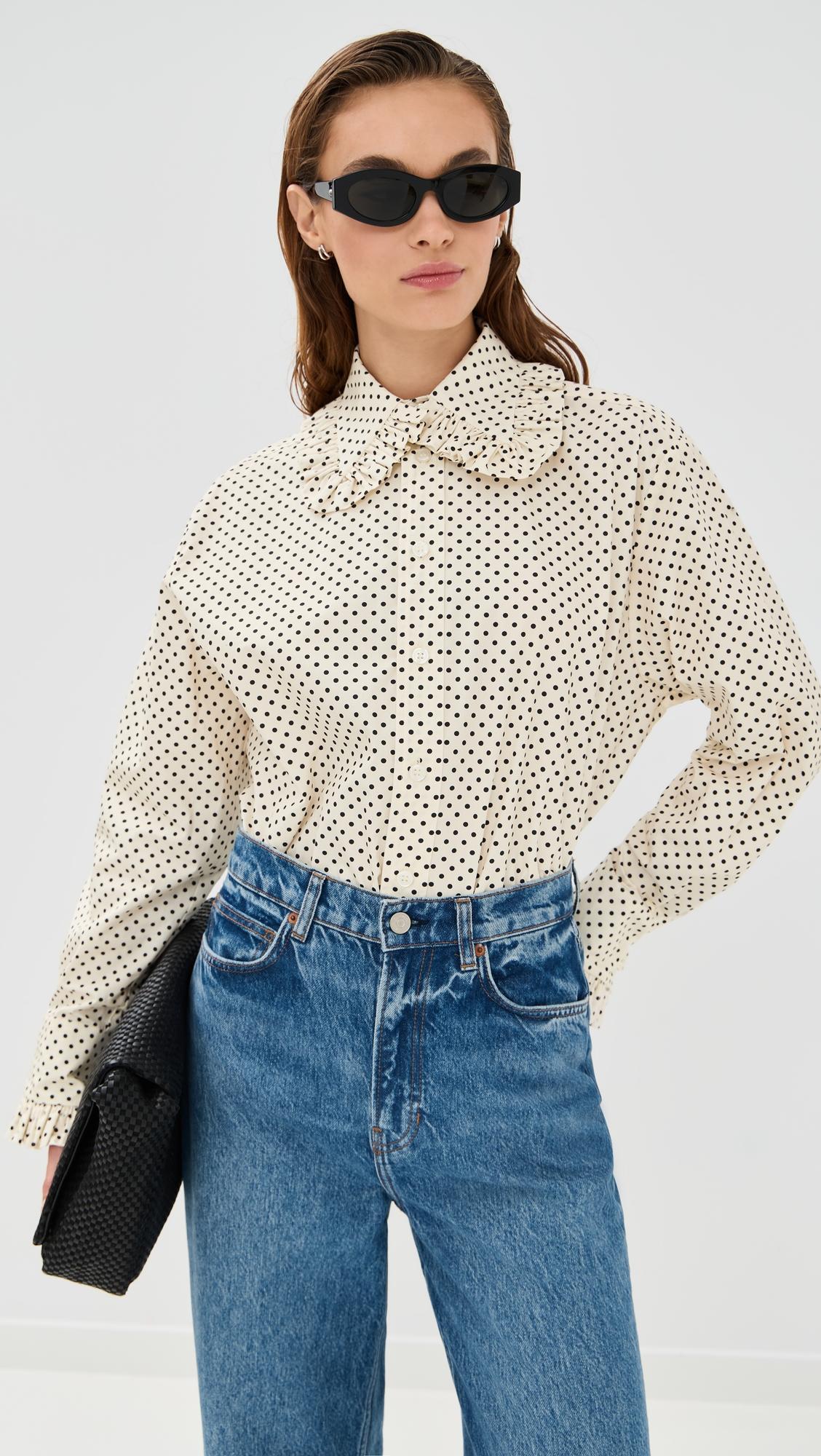 pippa polka-dot ruffle collar button down shirt