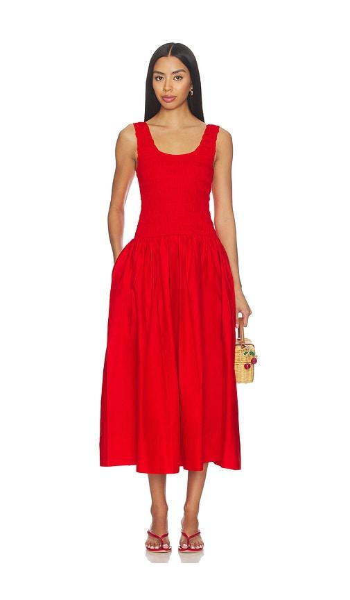 pistola alessia smoked drop waist dress in red.