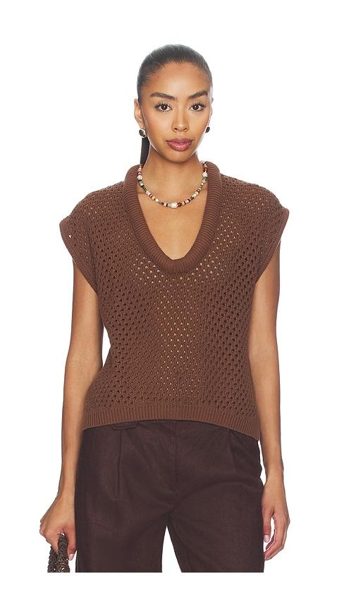 pistola beck open knit cropped sweater in brown.