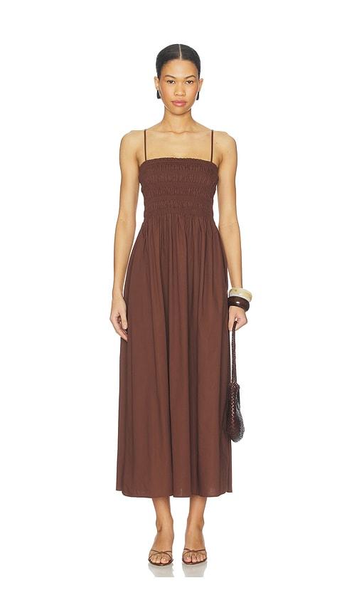 pistola bianca shirred bodice dress in chocolate.