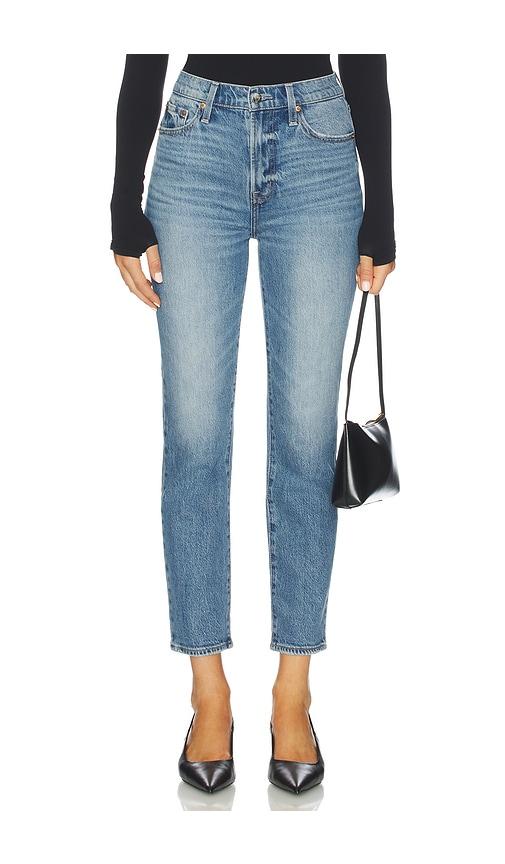 pistola bri ankle high rise slim straight jeans in blue.